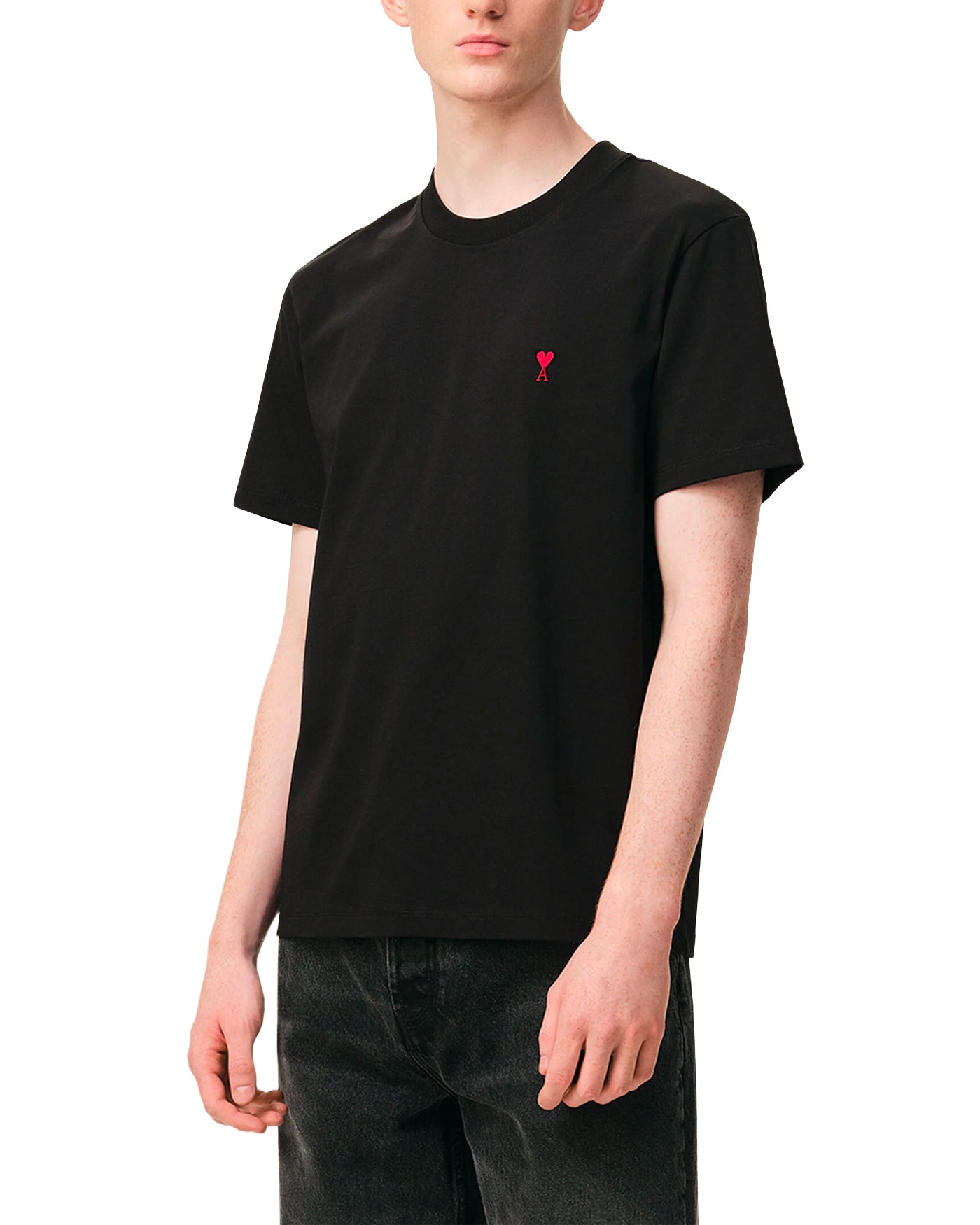 T-shirt Ami Paris noir logo Ami de Coeur rouge brodé profil droit