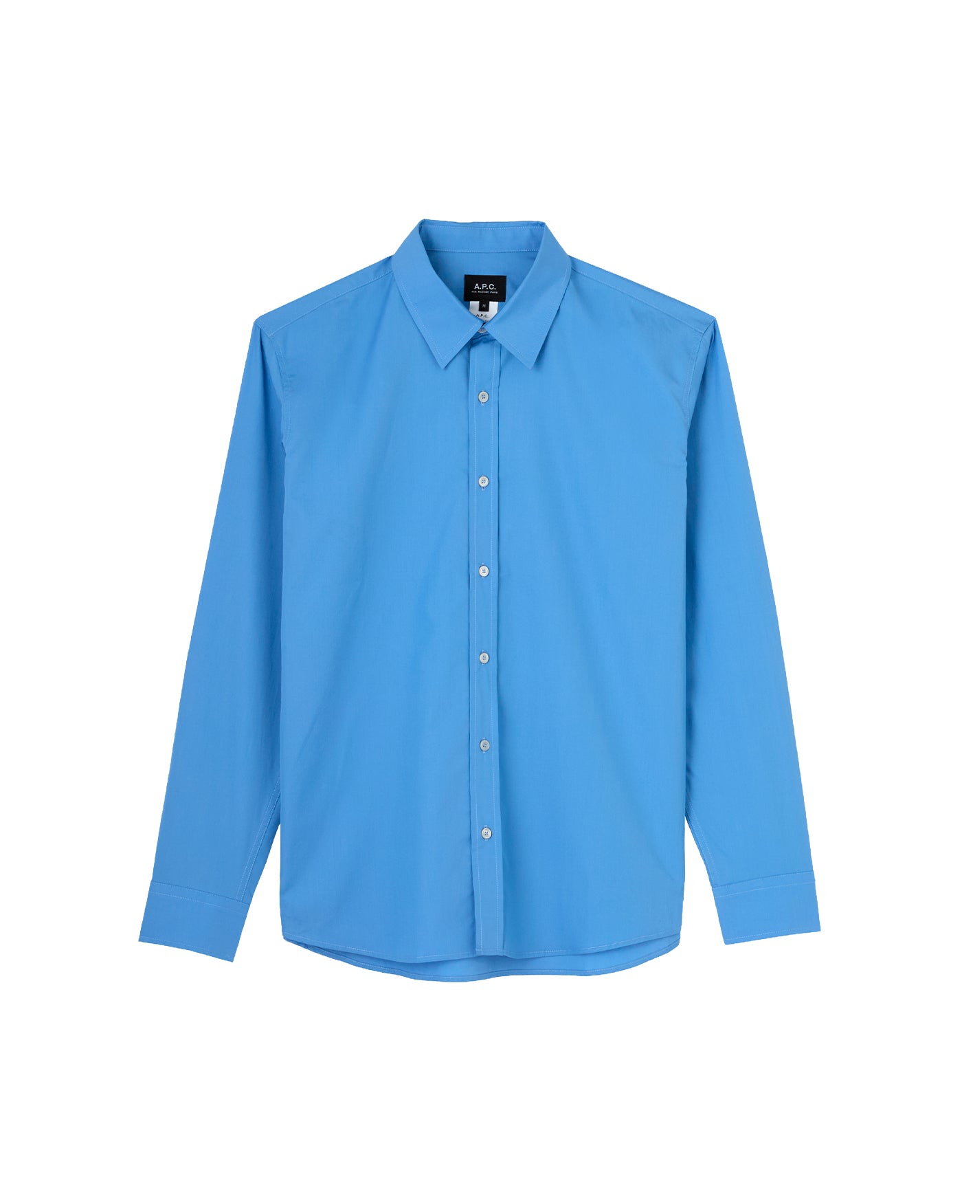 Chemise A.P.C. lin bleu vif manches longues col classique vue face