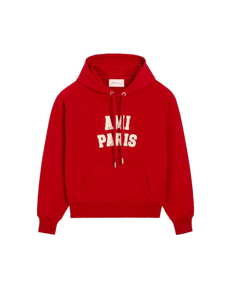 HOODIE AMI PARIS FEUTRINE ROUGE RUBIS IVOIRE