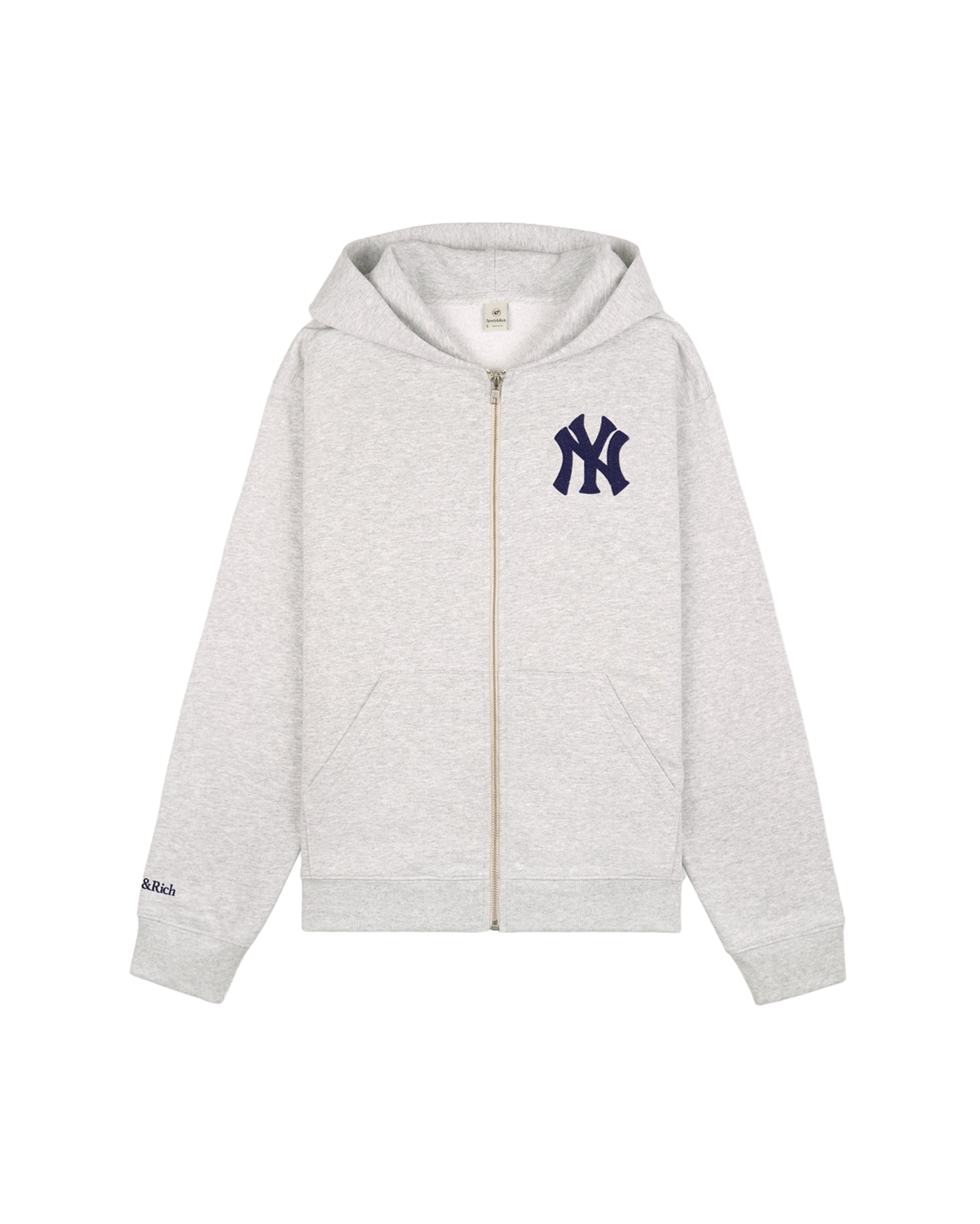 Sweat à capuche zippé Sporty & Rich Yankees gris chiné vue face