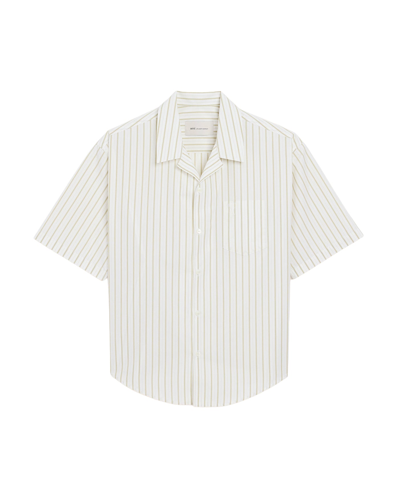 Chemise Ami Paris boxy blanc rayures dorées col ouvert manches courtes face