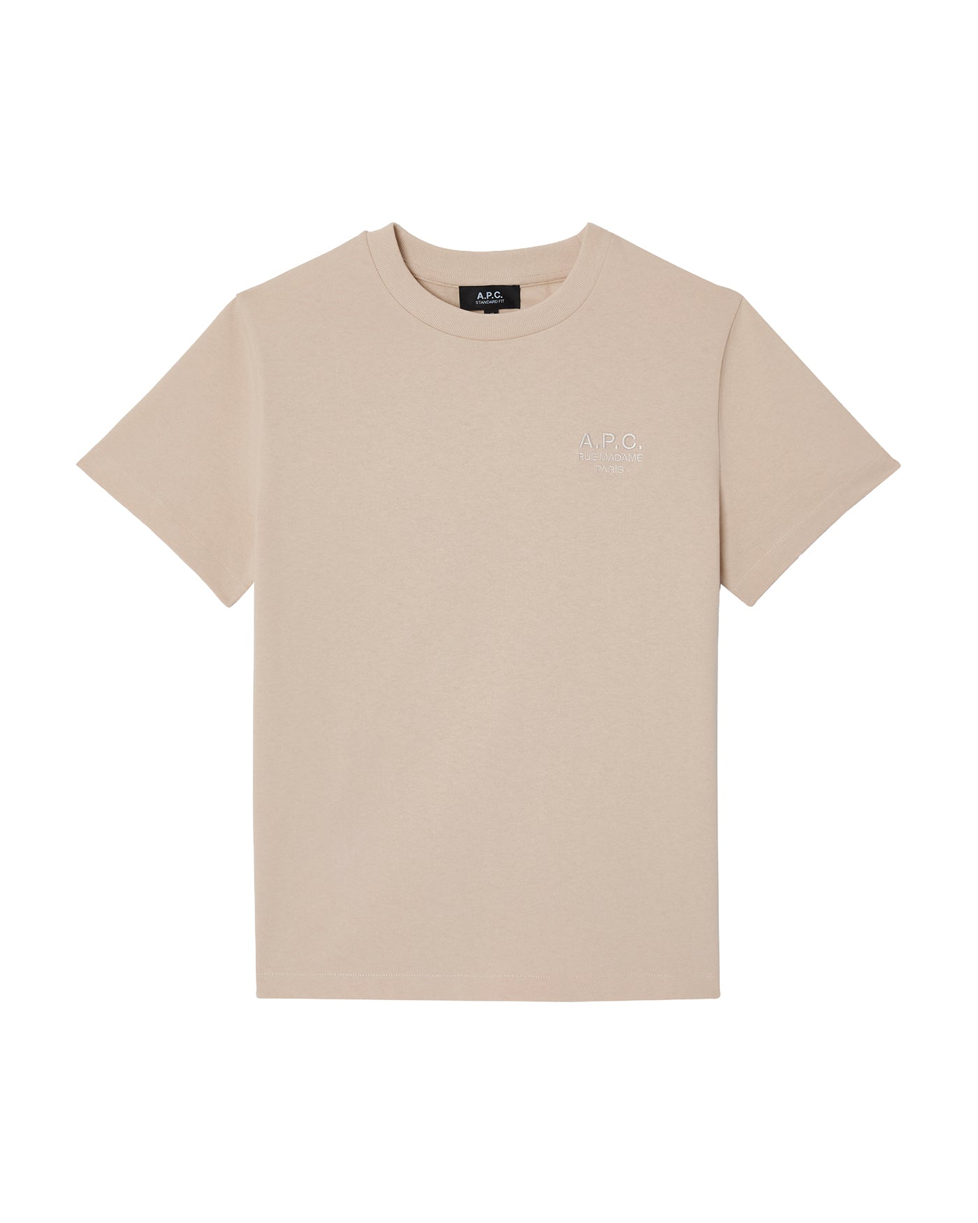 T-shirt A.P.C. Rue Madame beige mastic avec logo brodé vue face