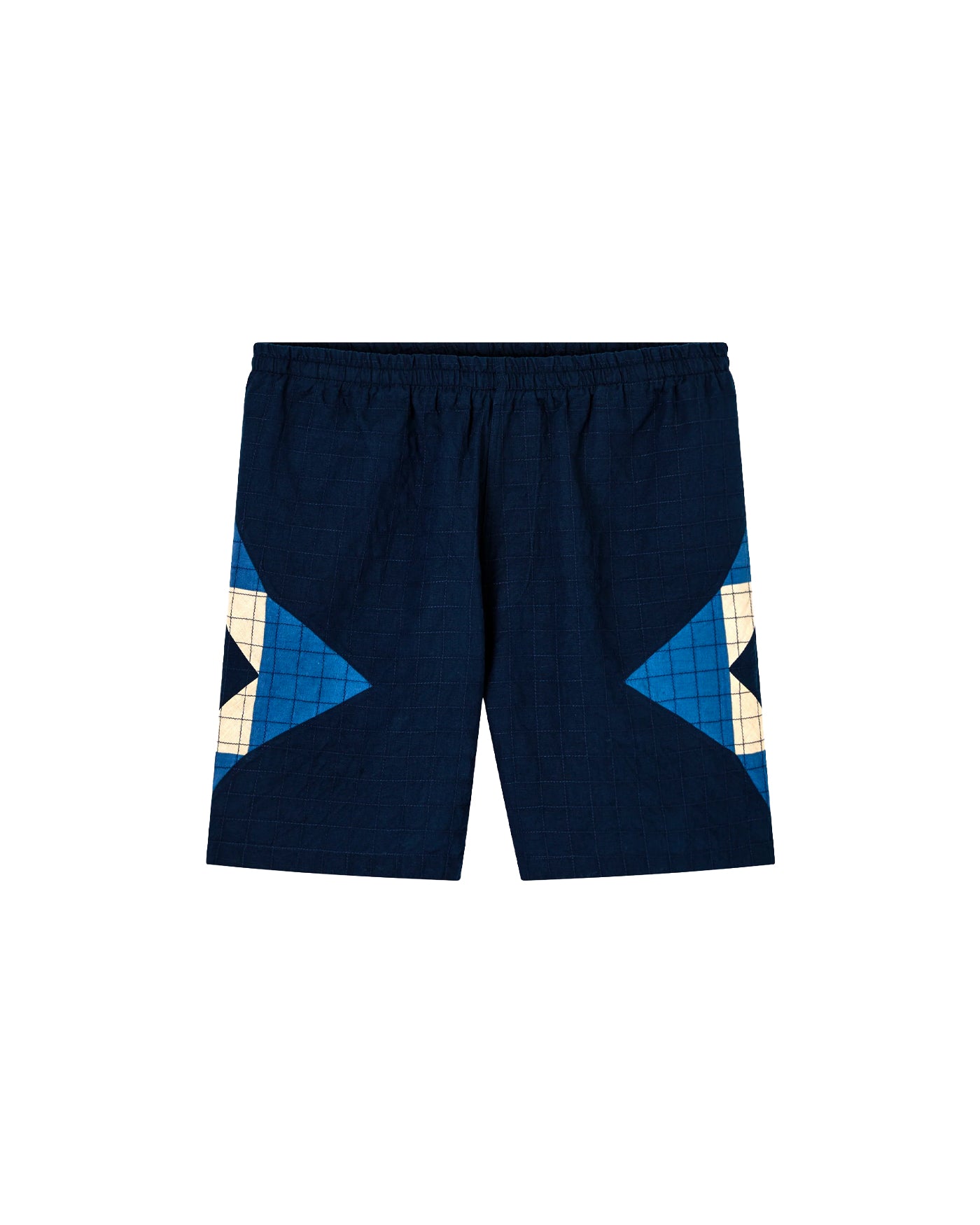 Short A.P.C Lin Indigo bleu marine avec empiècements colorés face