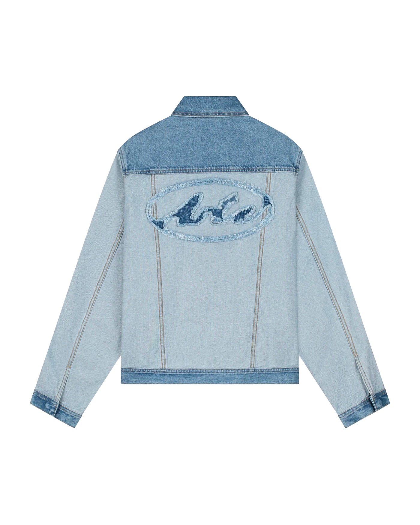 Veste en denim Arte Antwerp bicolore bleu avec logo ovale, vue dos