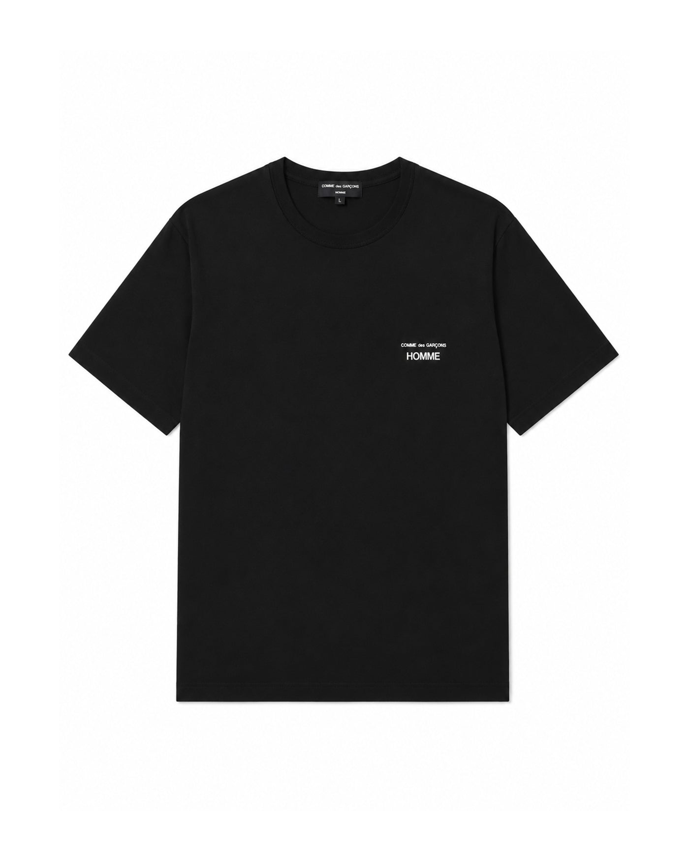 T-shirt Comme des Garçons Homme noir logo poitrine face fond blanc