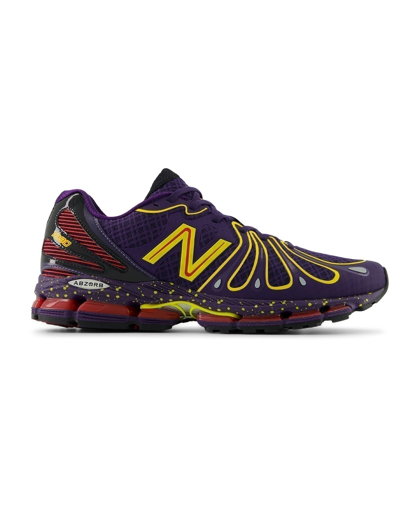 Sneakers New Balance 1890 violet et jaune accent rouge profil gauche