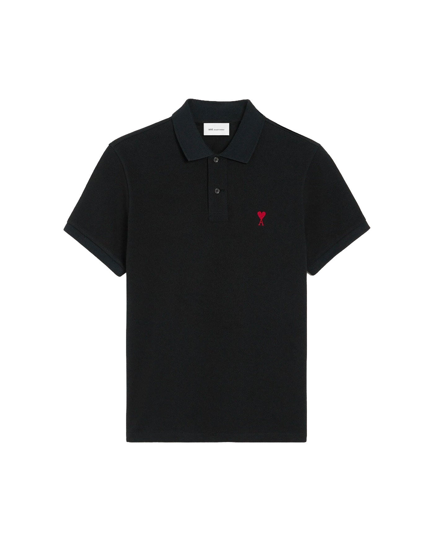 Polo Ami Paris Ami de Coeur noir logo rouge vue de face packshot