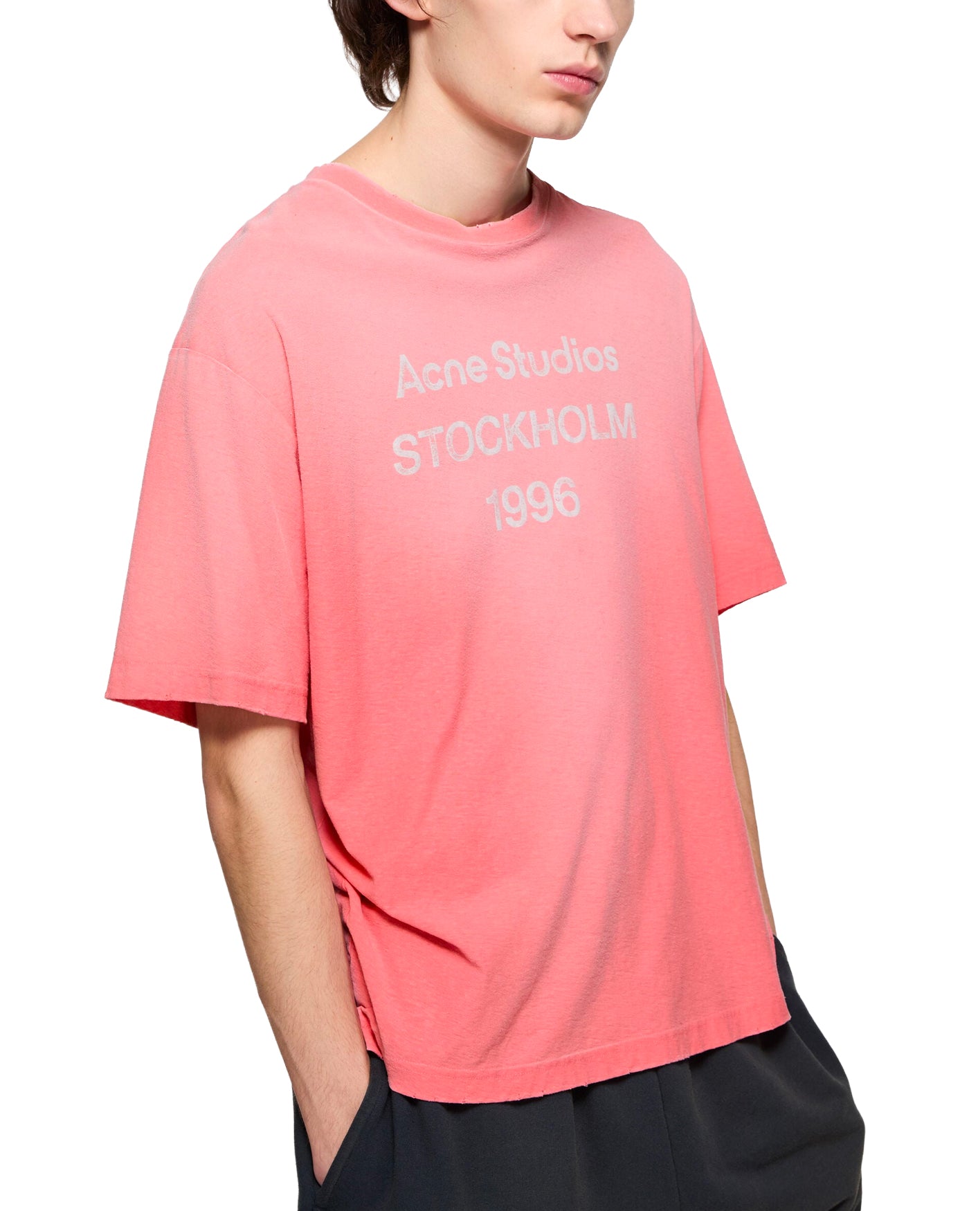 T-shirt Acne Studios Stockholm 1996 rose corail délavé profil gauche