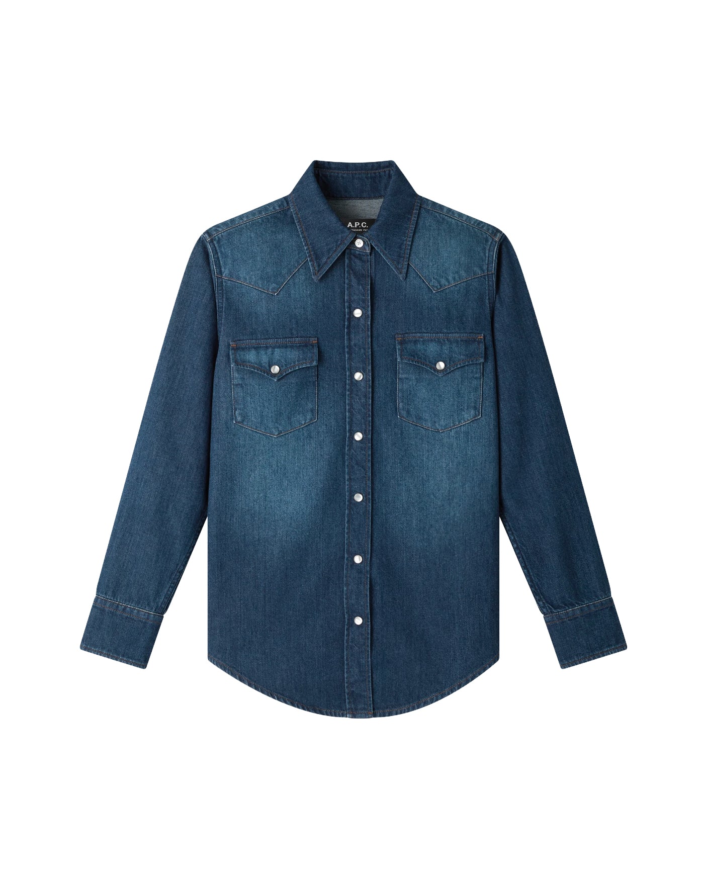 Chemise denim western A.P.C. bleu indigo à pressions nacre face