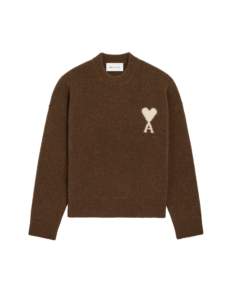PULL COL ROND AMI DE COEUR MARRON CHOCOLAT/ECRU