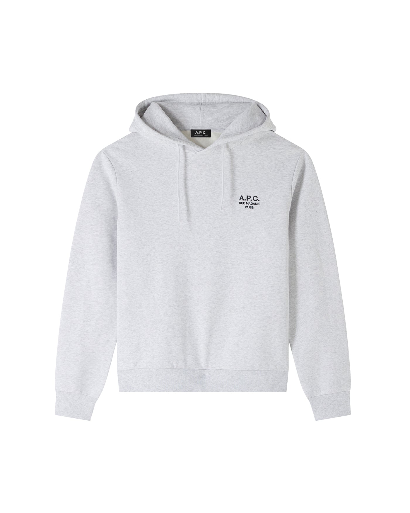 Sweat à capuche A.P.C Rue Madame gris chiné logo brodé vue face