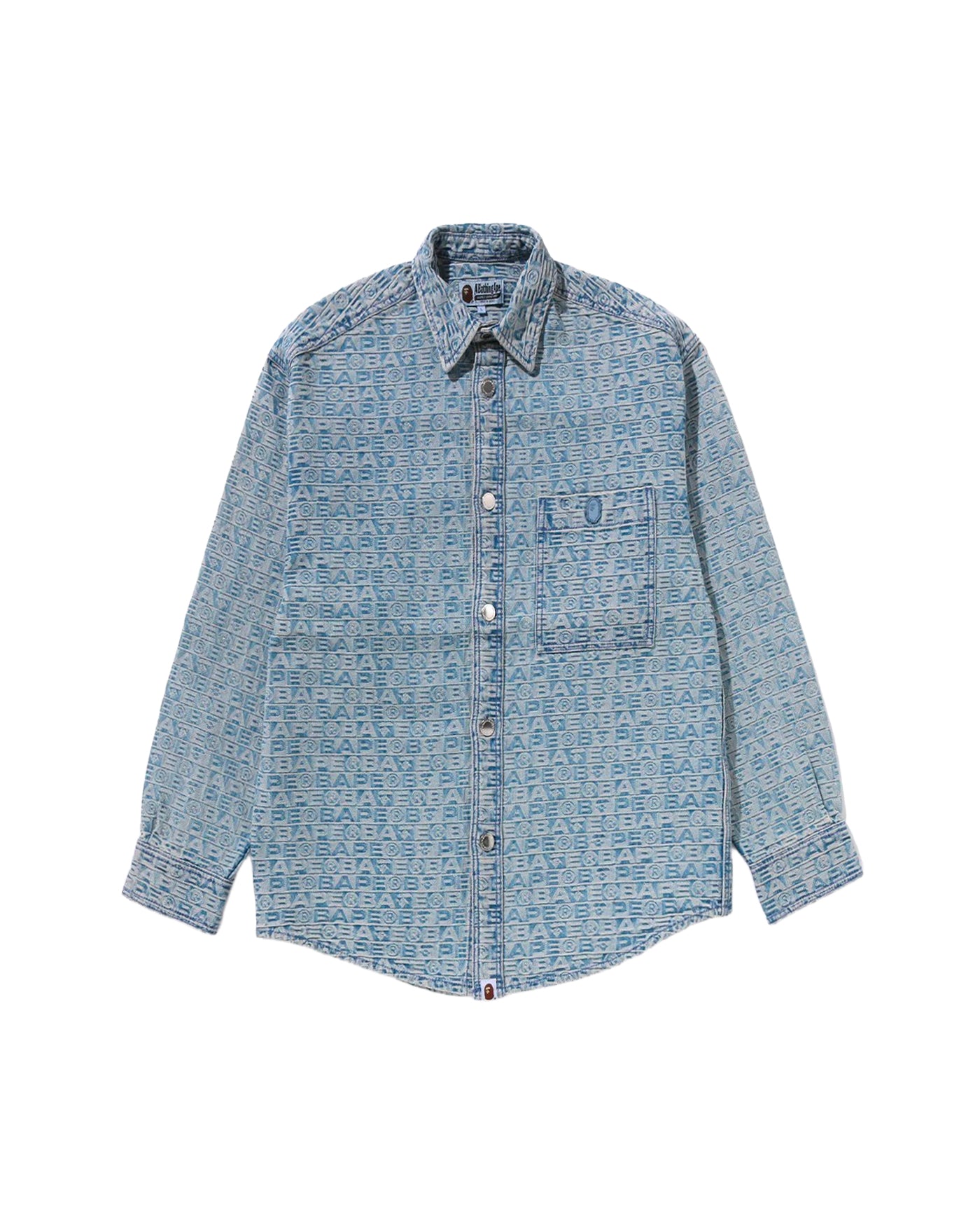 Chemise en denim BAPE jacquard monogramme bleu délavé vue face
