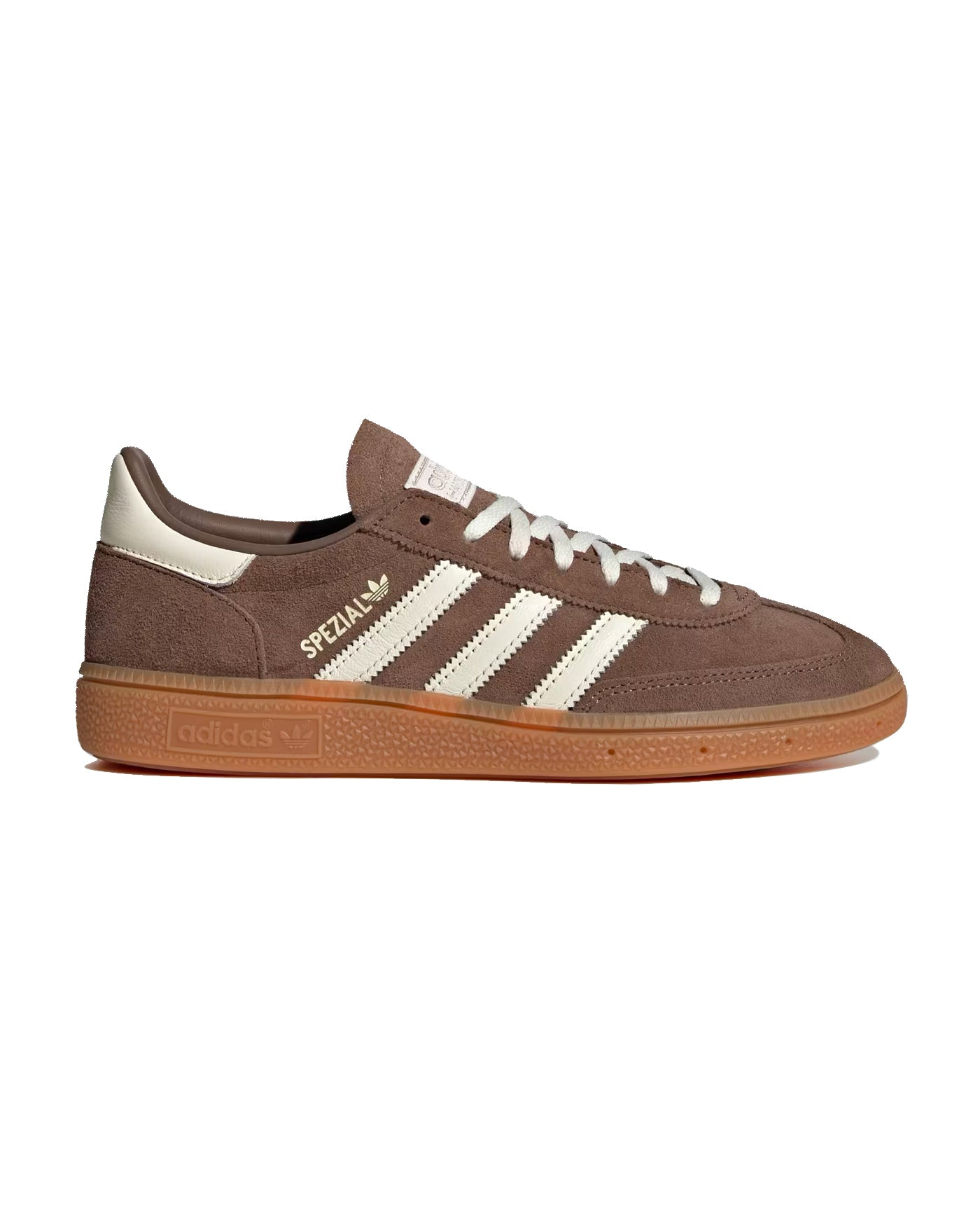 Sneakers Adidas Handball Spezial marron et crème semelle gomme profil gauche