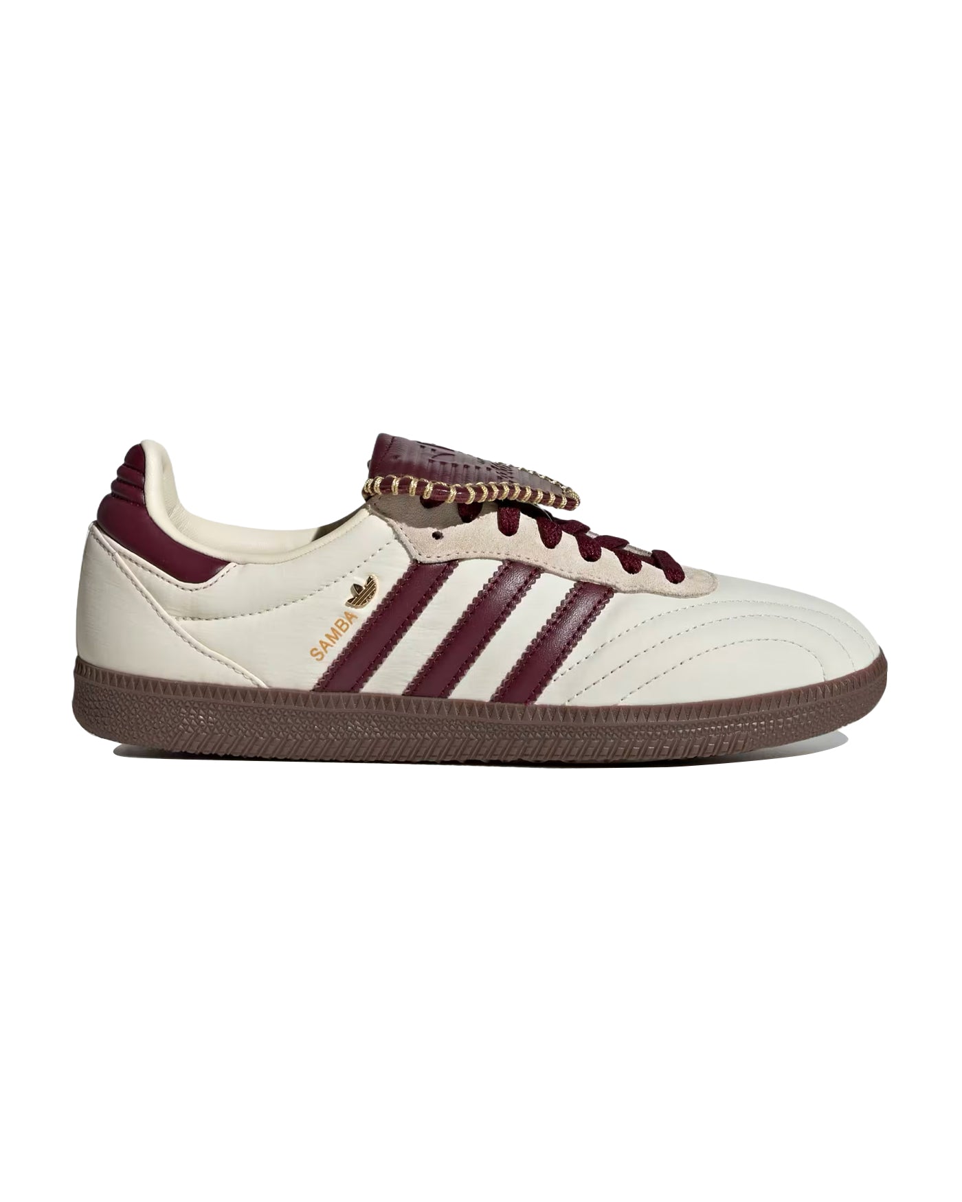 Sneakers Samba Adidas blanc cassé et bordeaux, profil gauche