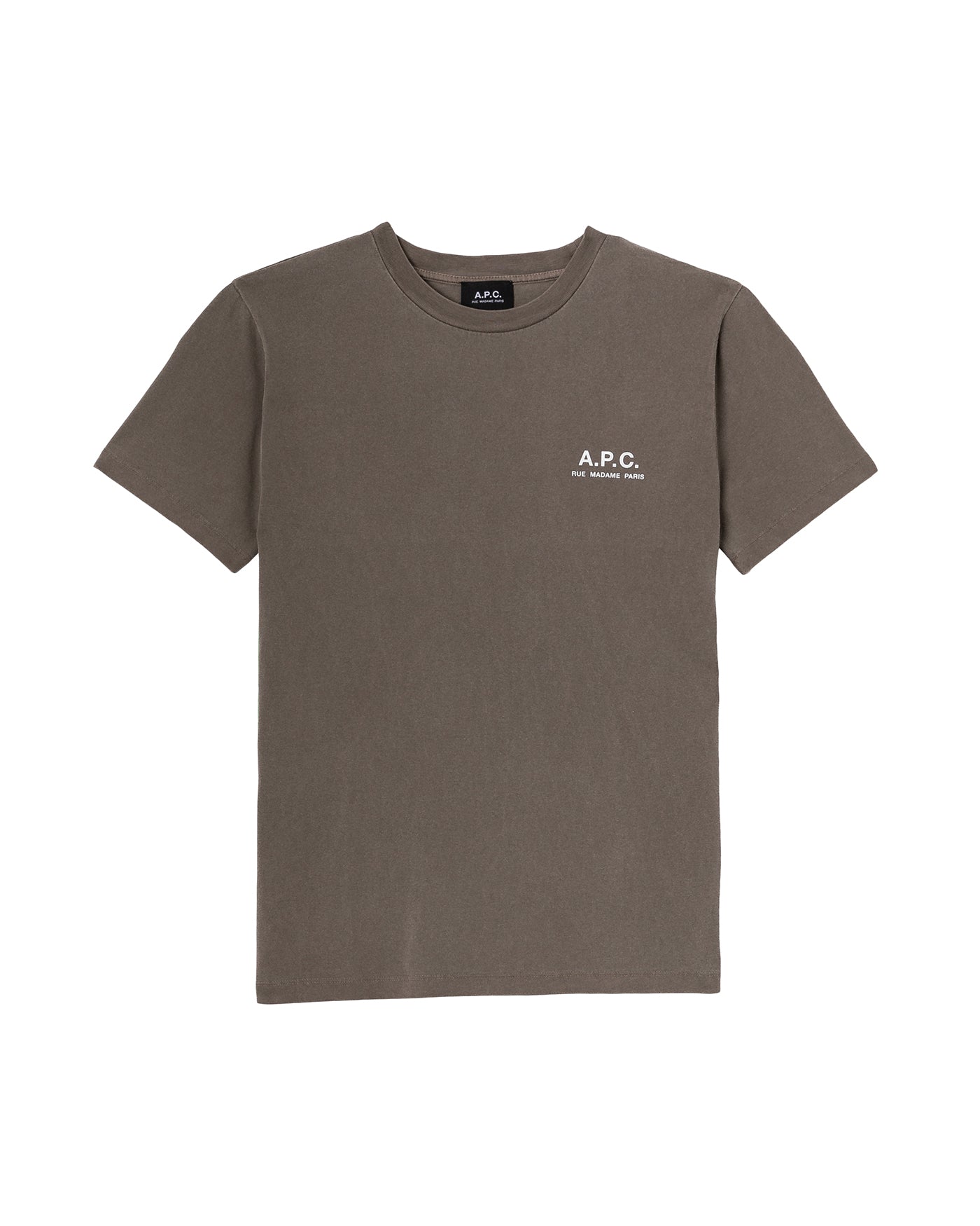 T-shirt A.P.C. Gabby Gots gris taupe logo Rue Madame Paris face