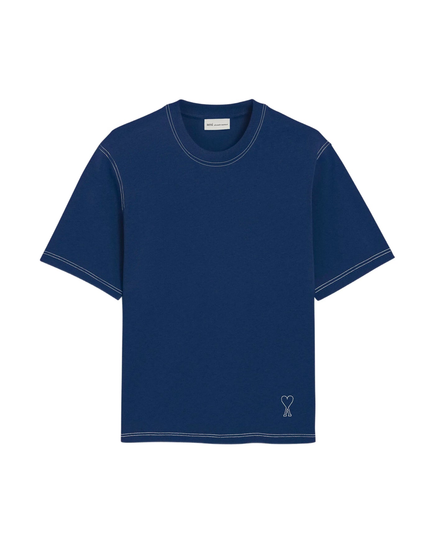 T-shirt boxy fit Ami Paris bleu encre logo Ami de Coeur vue face