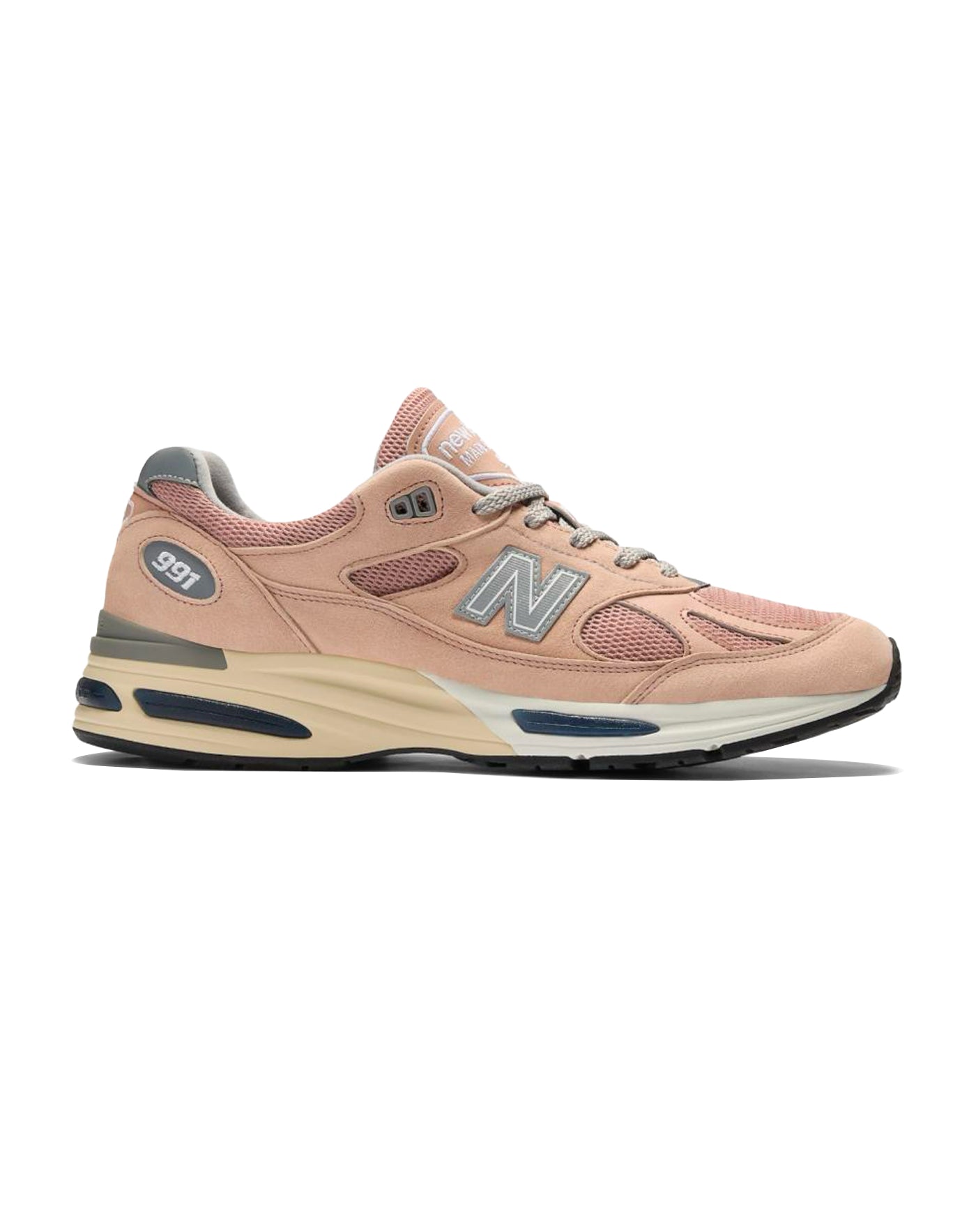 Sneakers New Balance 991 rose saumon Made in UK profil gauche