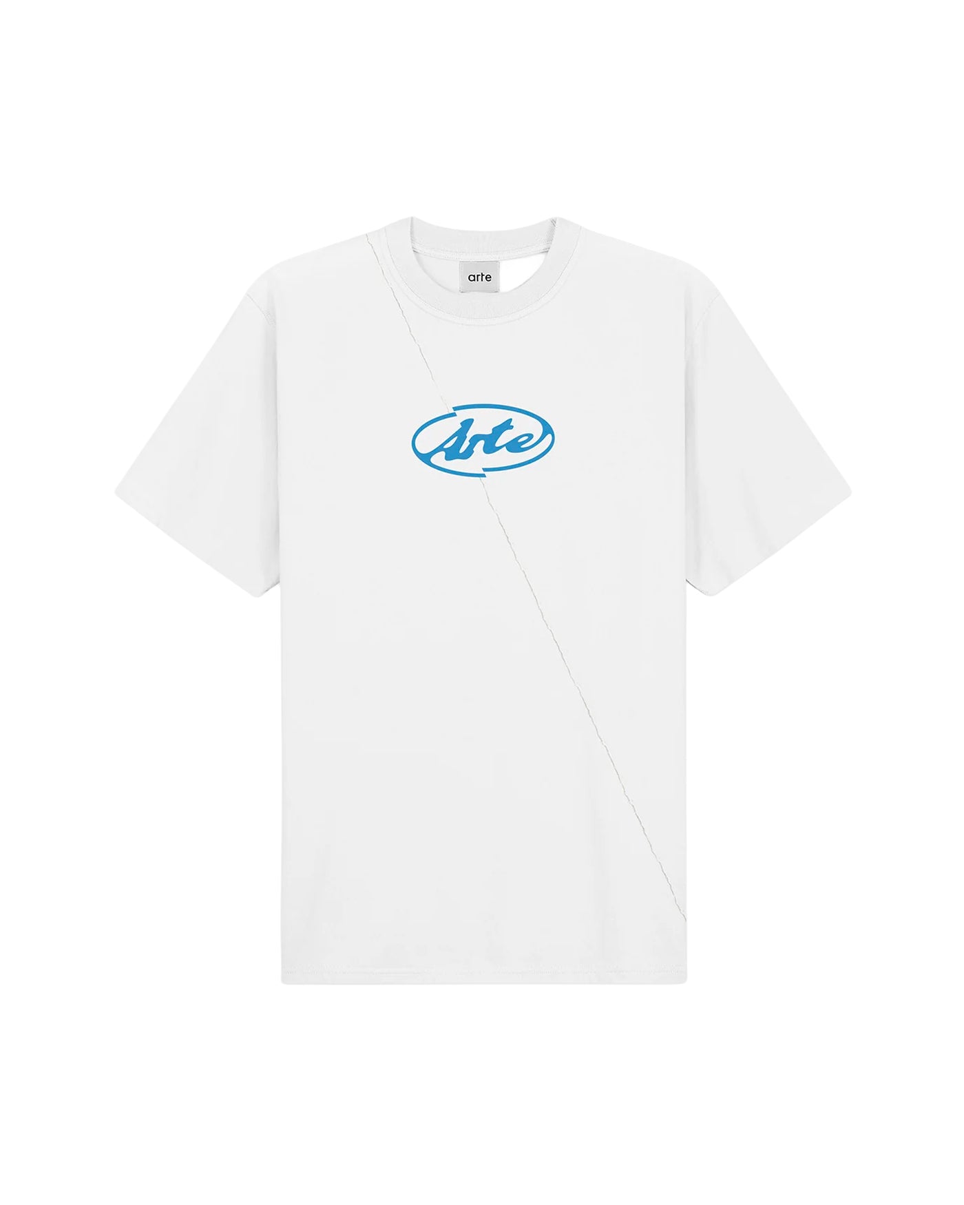 T-shirt Arte Antwerp Circle Logo blanc logo ovale bleu couture diagonale face