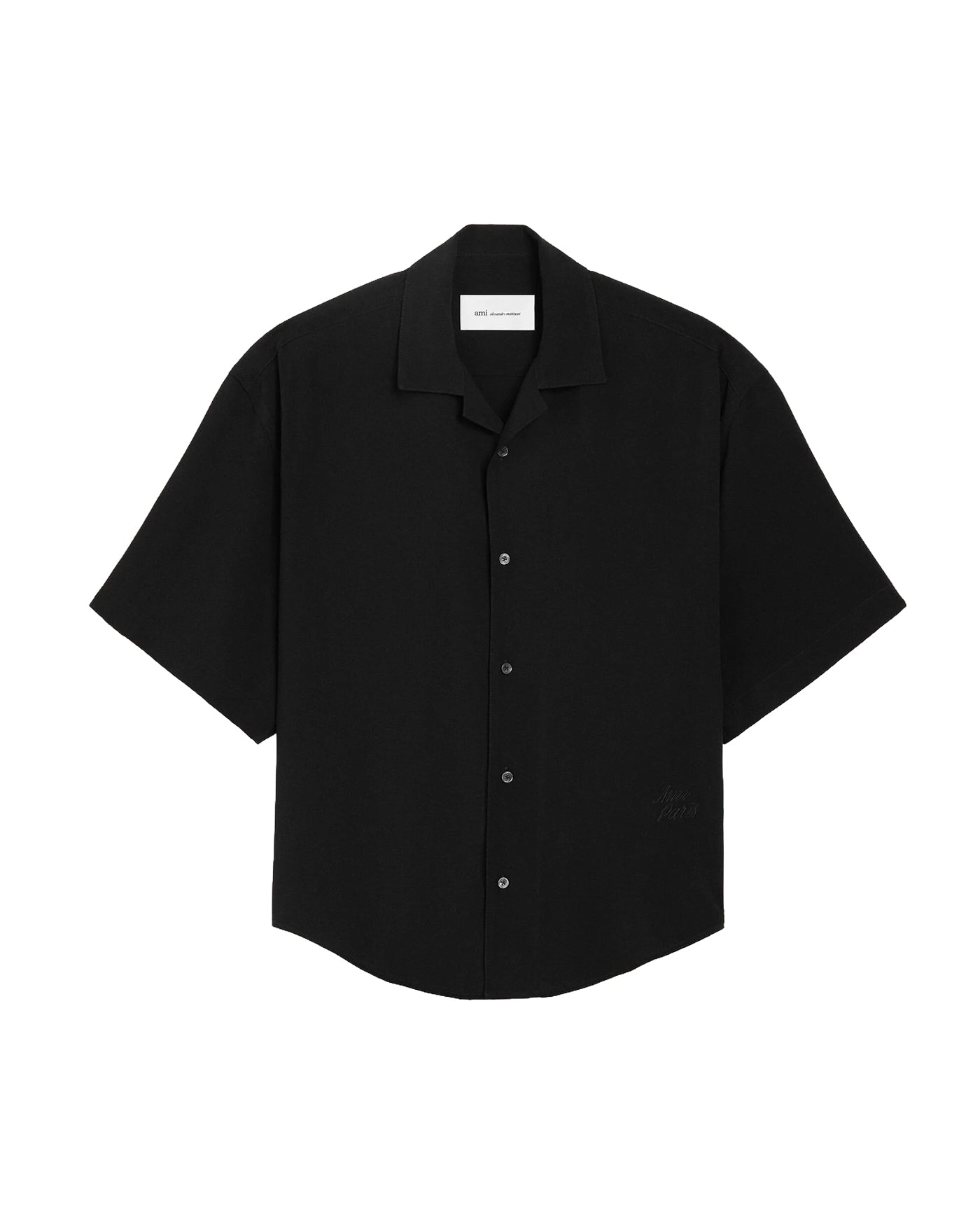 Chemise manches courtes boxy Ami Paris noire col ouvert vue de face