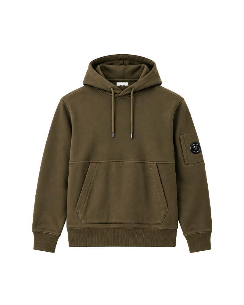 DIAGONAL RAISED FLEECE HOODED LENS SWEATSHIRT IVY GREEN