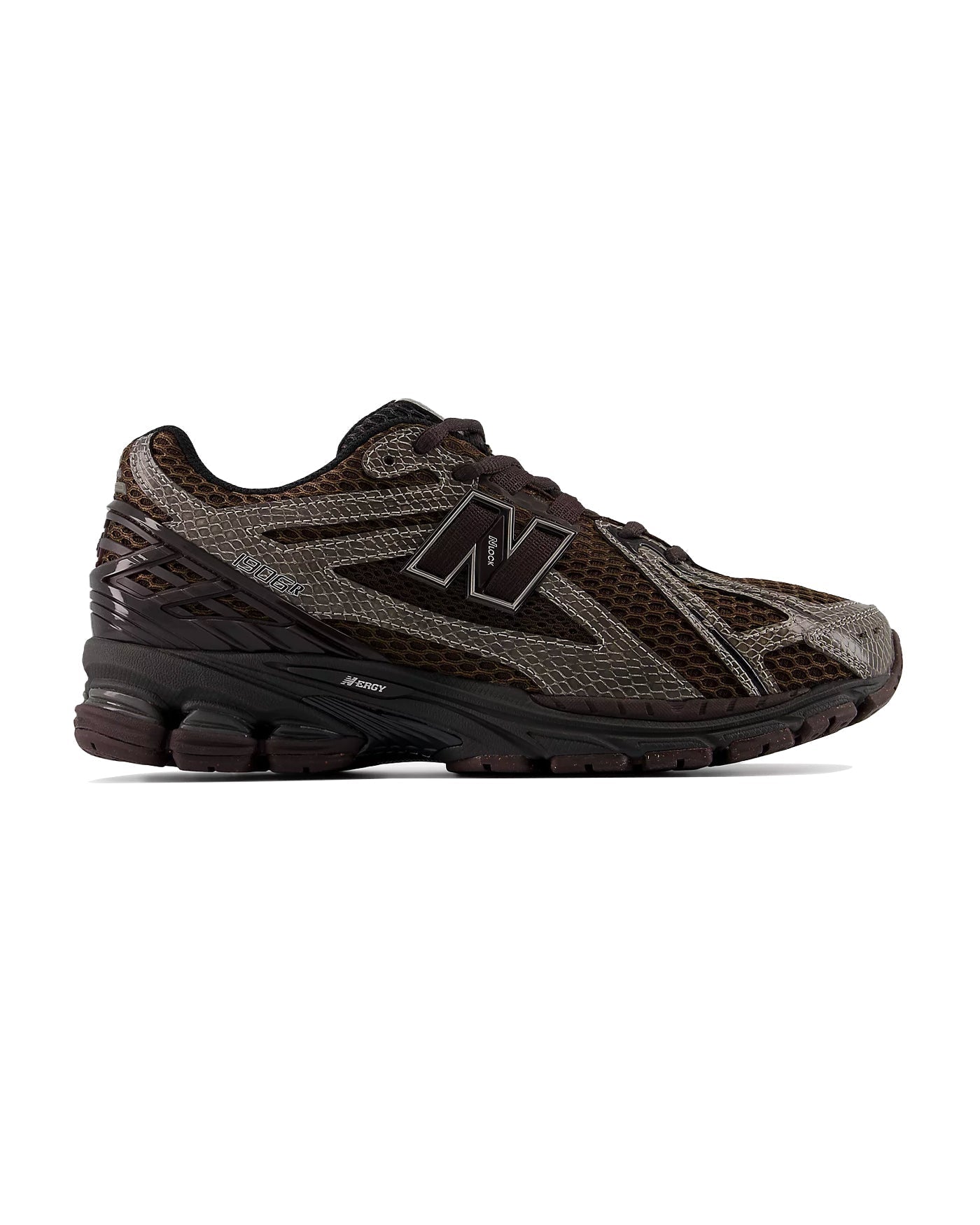 Sneakers New Balance 1906R marron foncé et noir profil gauche