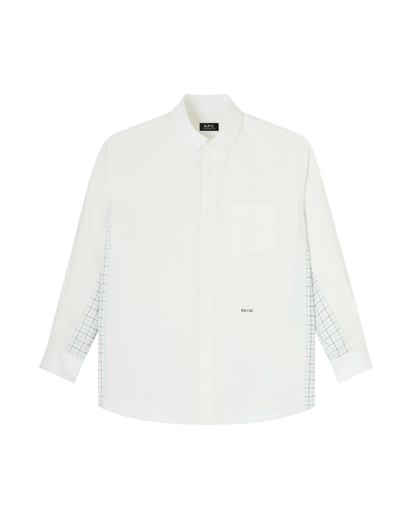 Chemise A.P.C. FRGMT Jessica blanche panneaux carreaux côtés face