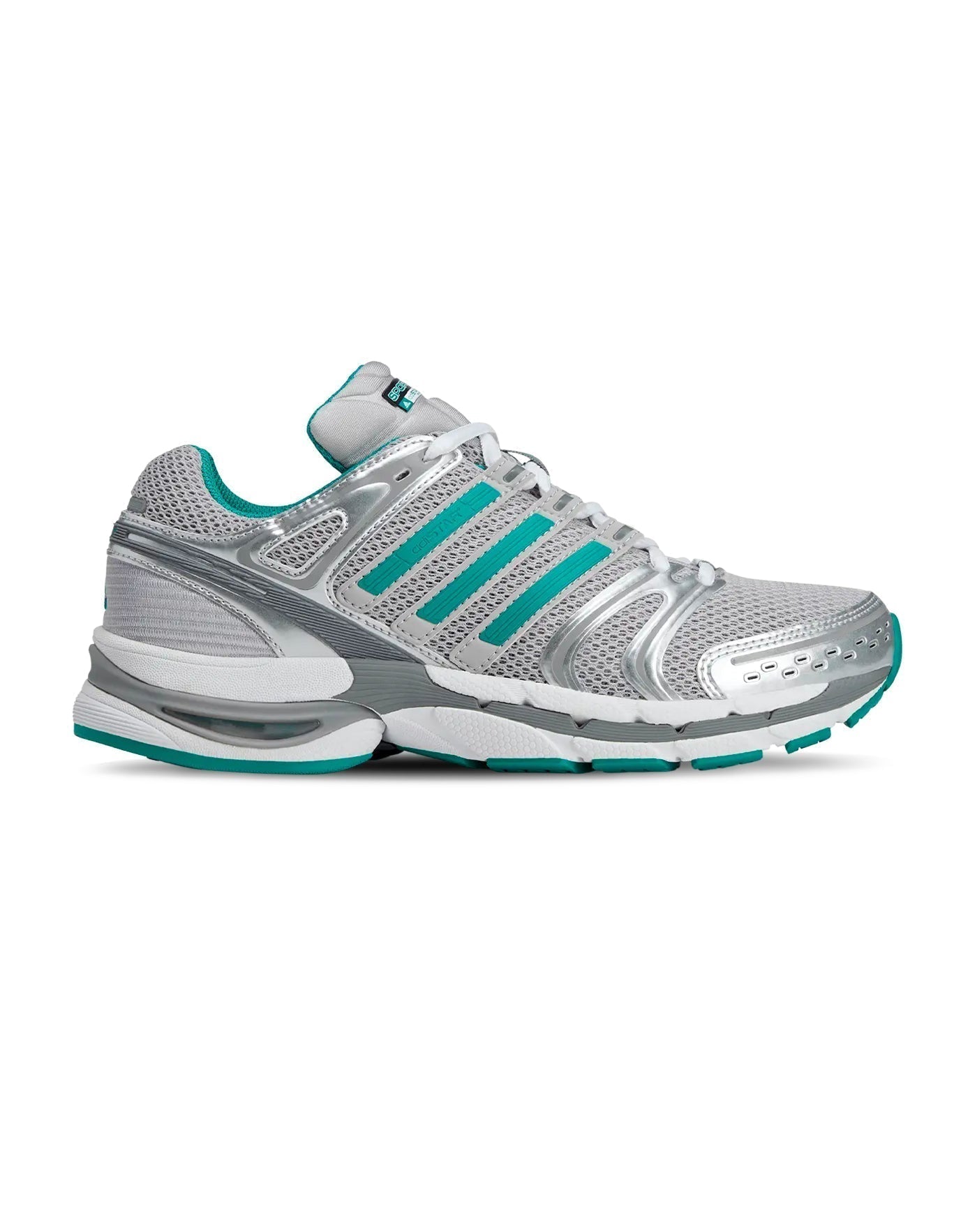 Sneakers Adidas Adistar Control 5 argent et turquoise profil gauche