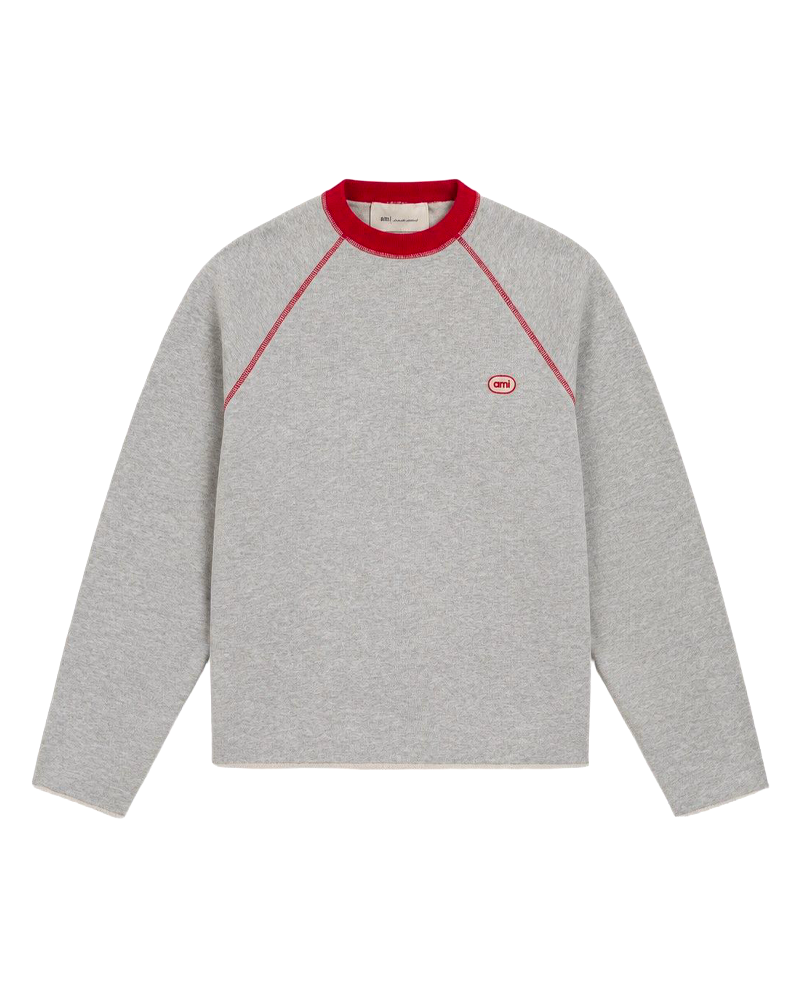 SWEATSHIRT PATCH AMI GRIS CENDRE CHINE ROUGE