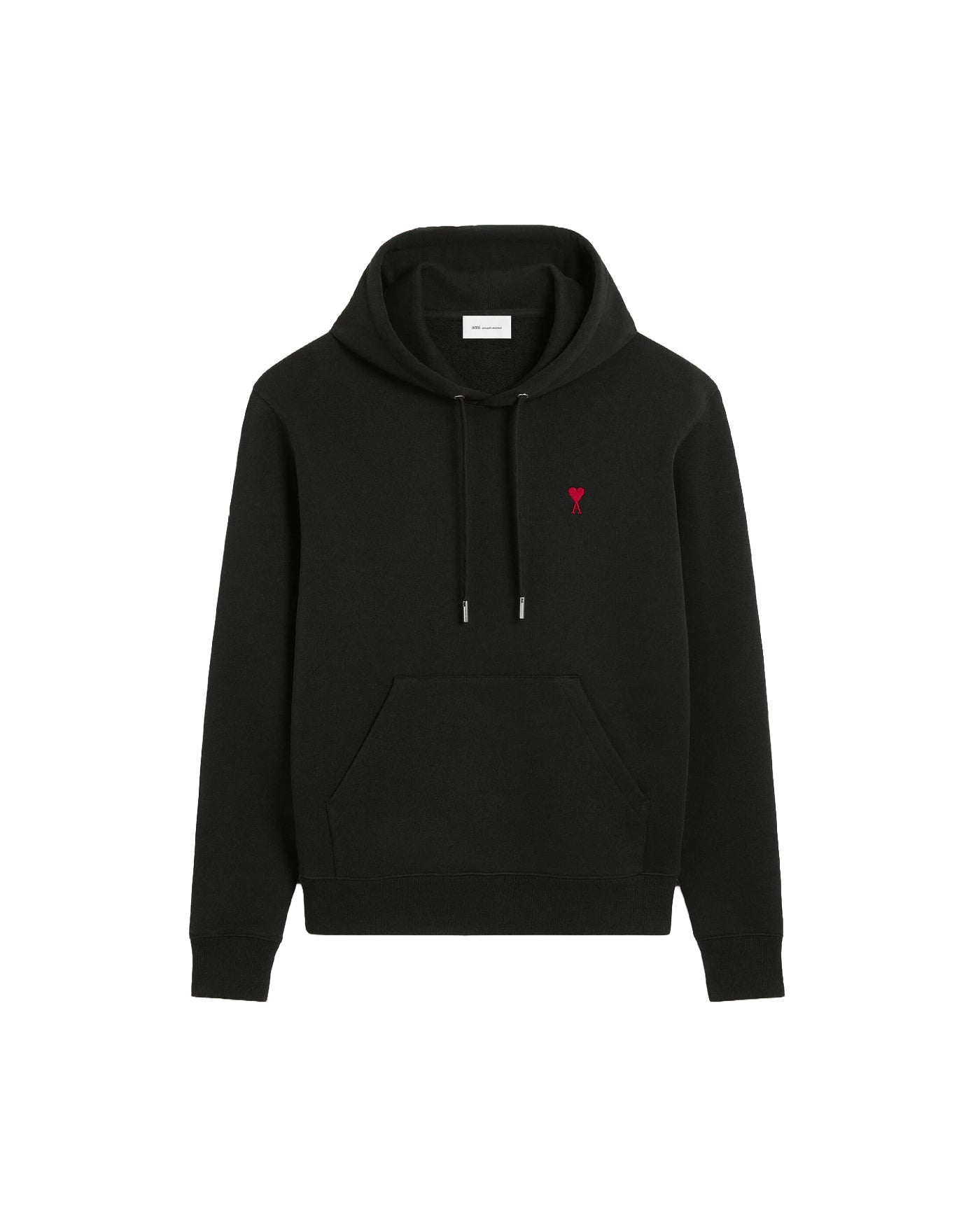Sweat à capuche Ami Paris noir logo cœur rouge brodé vue face
