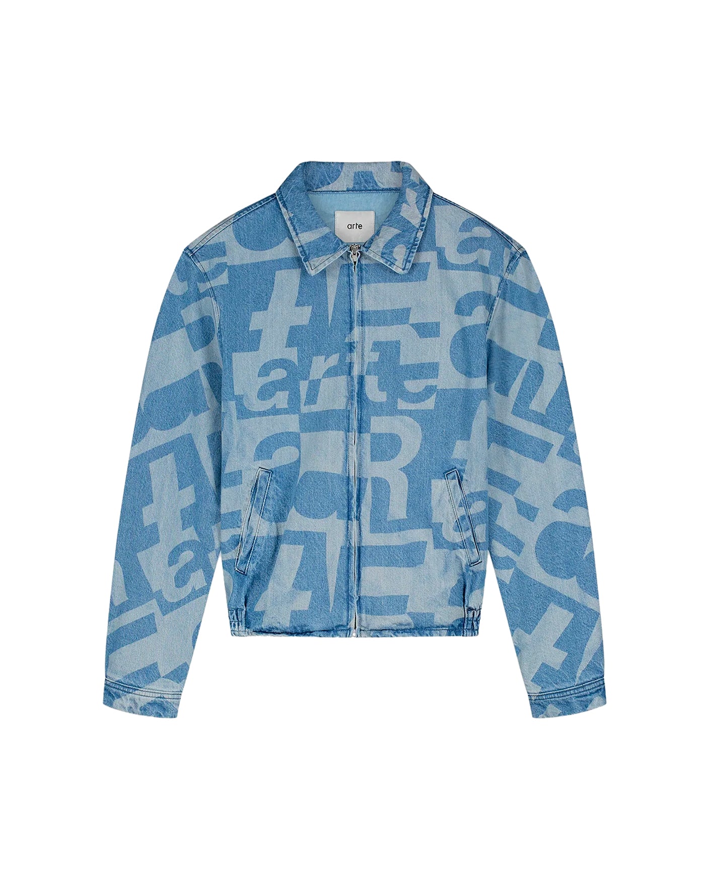 Veste en denim Arte Antwerp bleu imprimé lettres allover, vue face