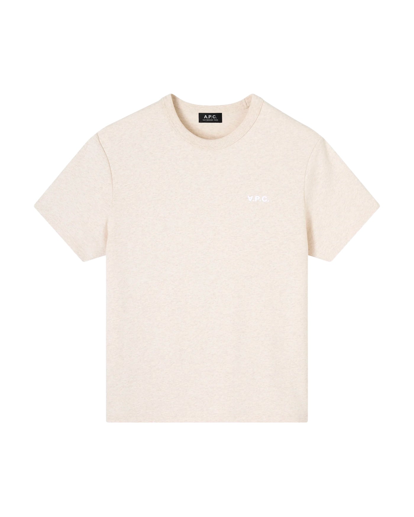 T-shirt boxy A.P.C. écru chiné avec logo V.P.C. brodé, vue face