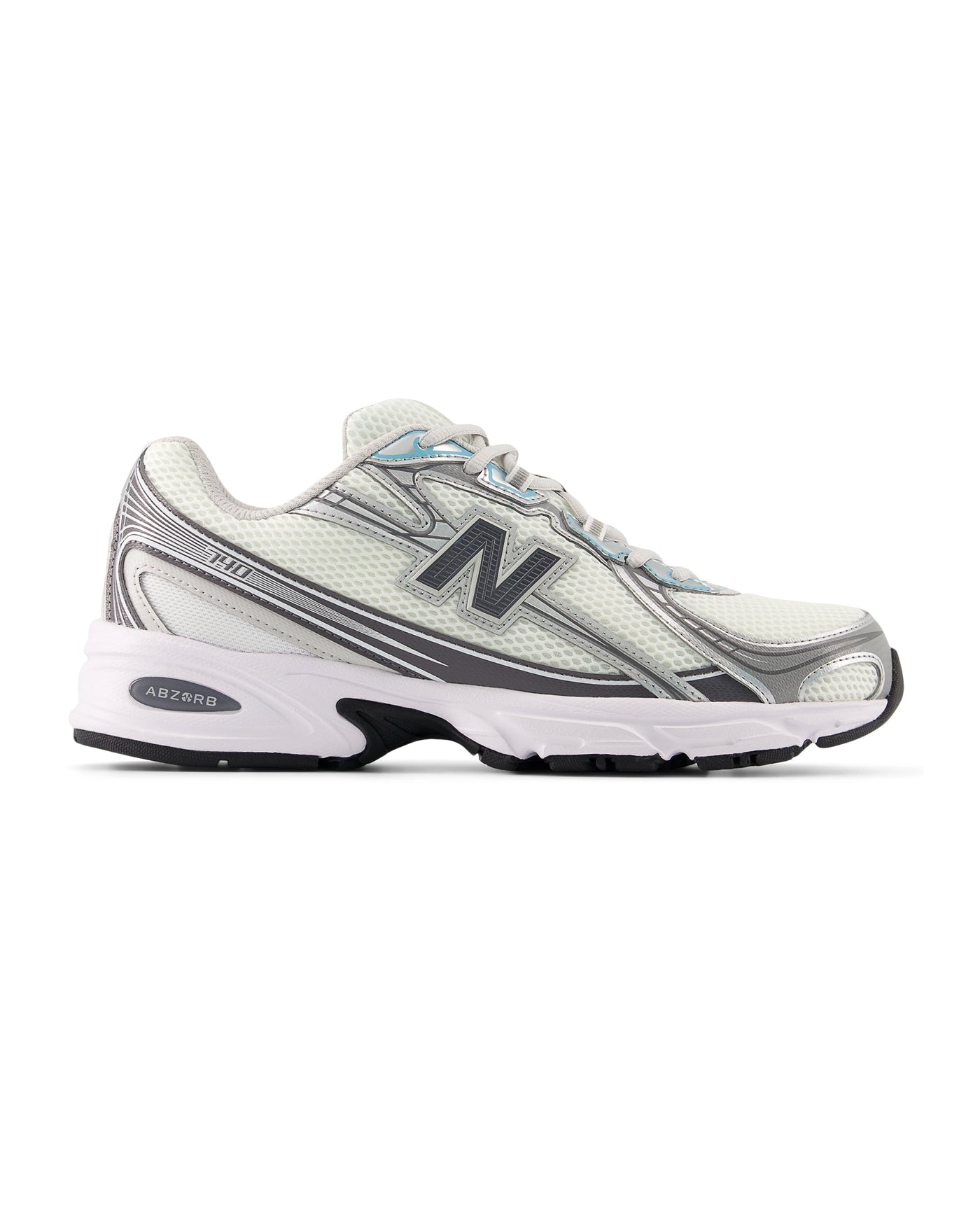 Sneakers New Balance 740 blanc argenté détails bleu ciel profil gauche