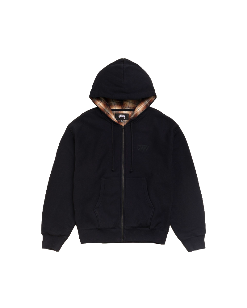 PLAID LINED ZIP HOOD BLACK