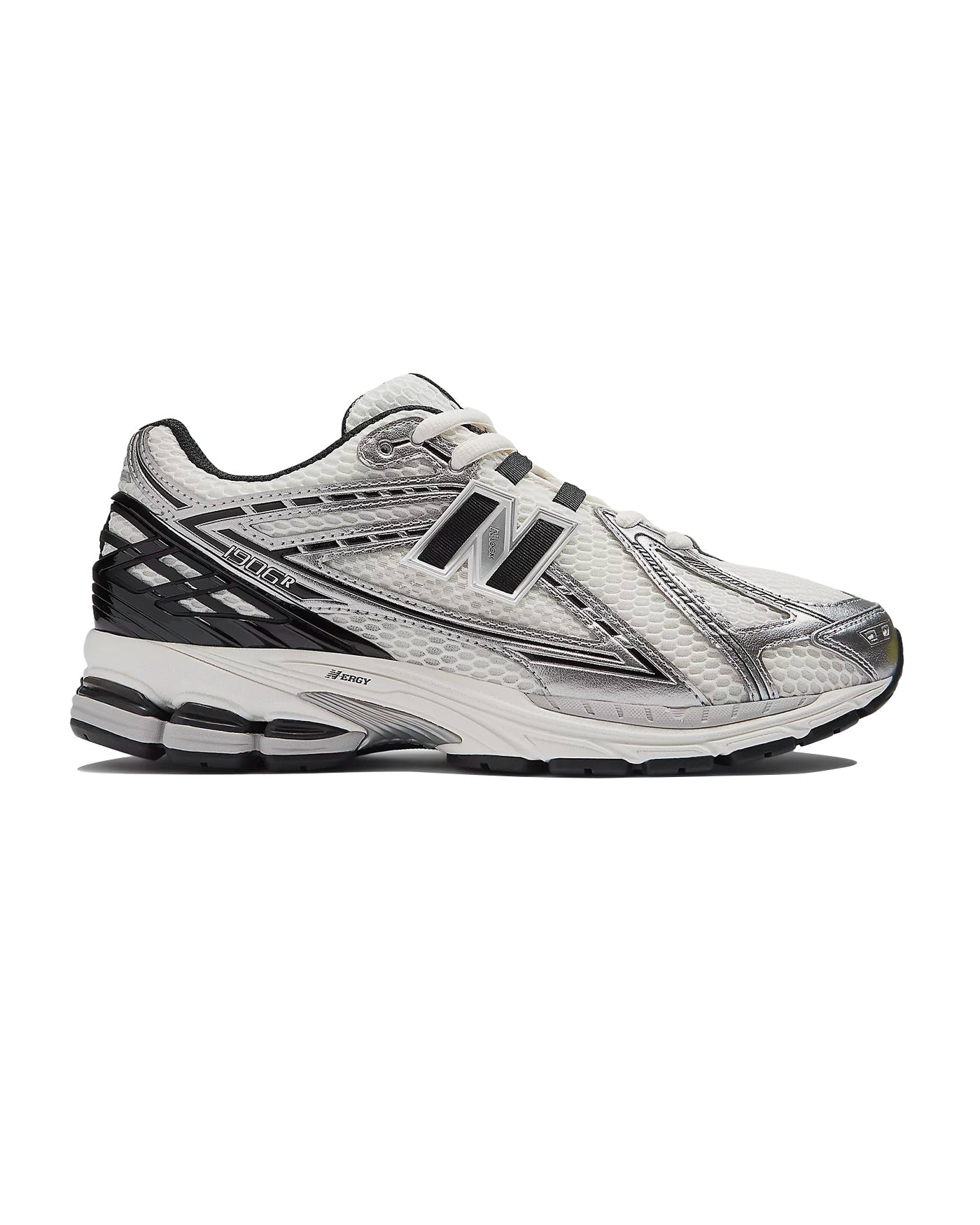 Sneakers New Balance 1906R coloris blanc argent et noir profil droit