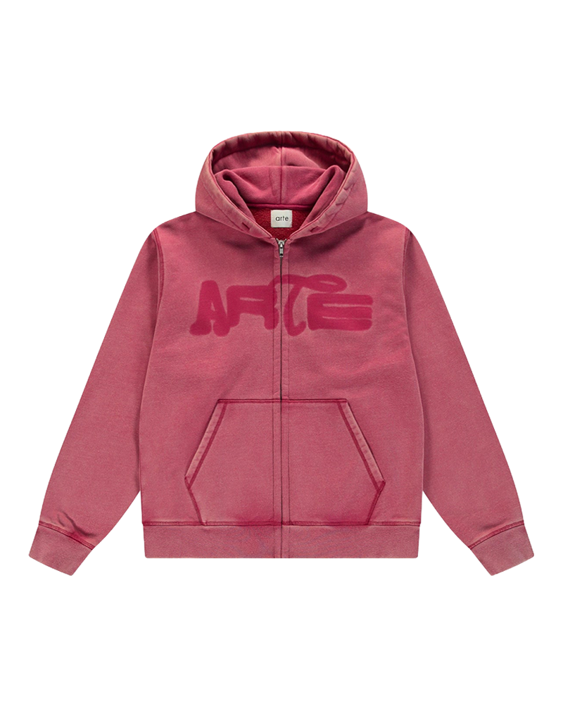 STENCIL SUNFADE ZIP HOODIE RED