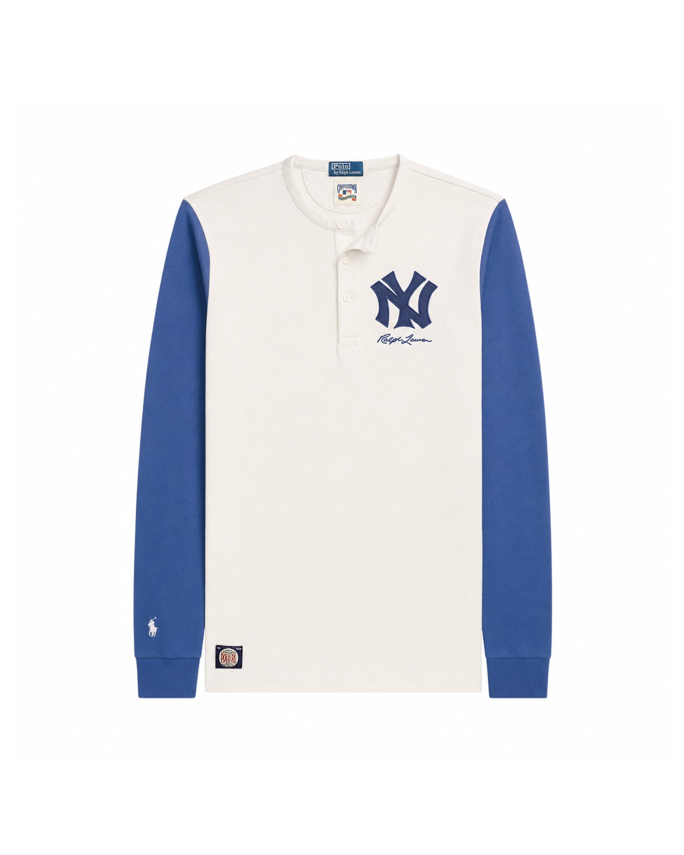 T-shirt manches longues Ralph Lauren x Yankees écru et bleu logo NY face