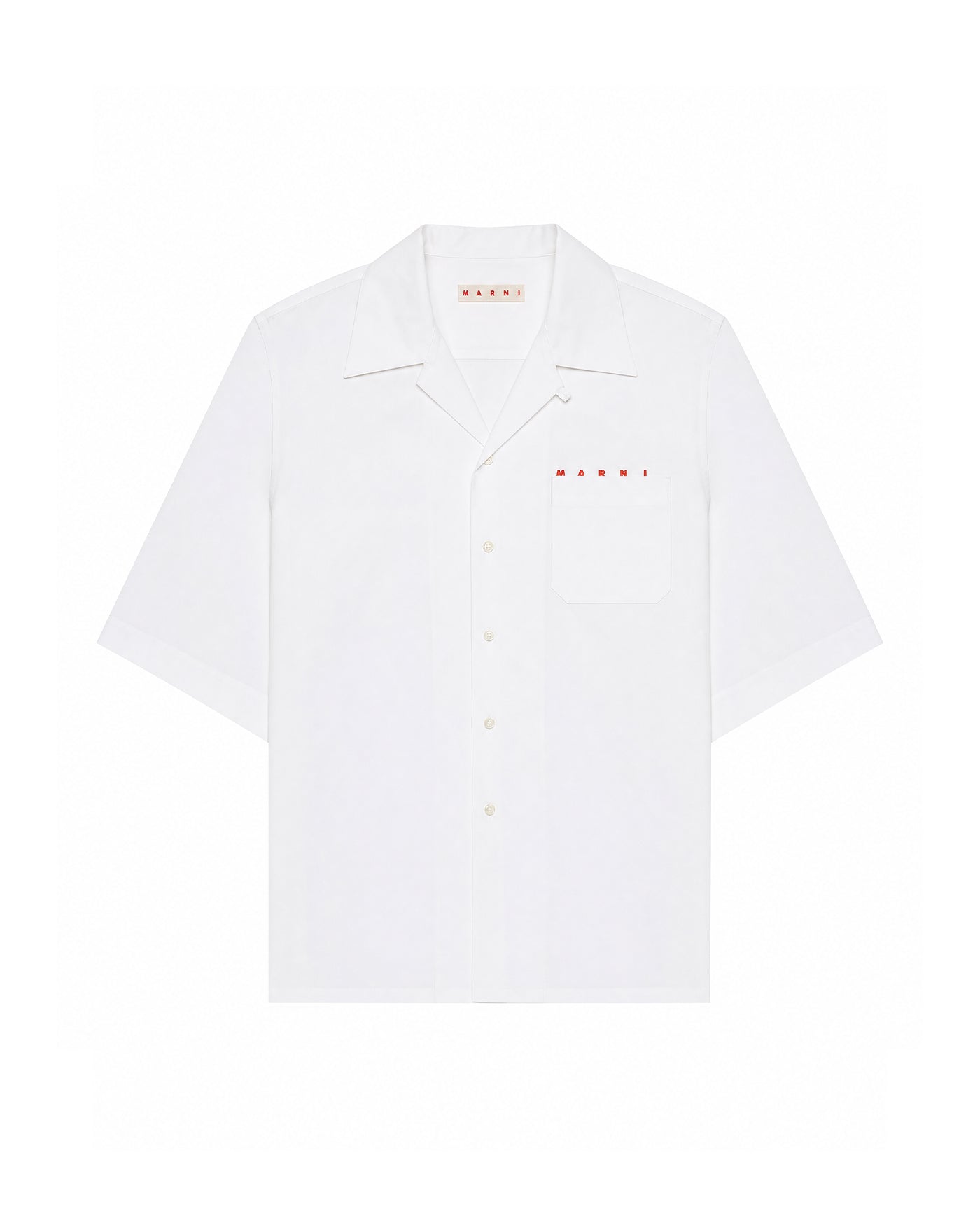 Chemise bowling Marni blanche logo Marni rouge manches courtes face