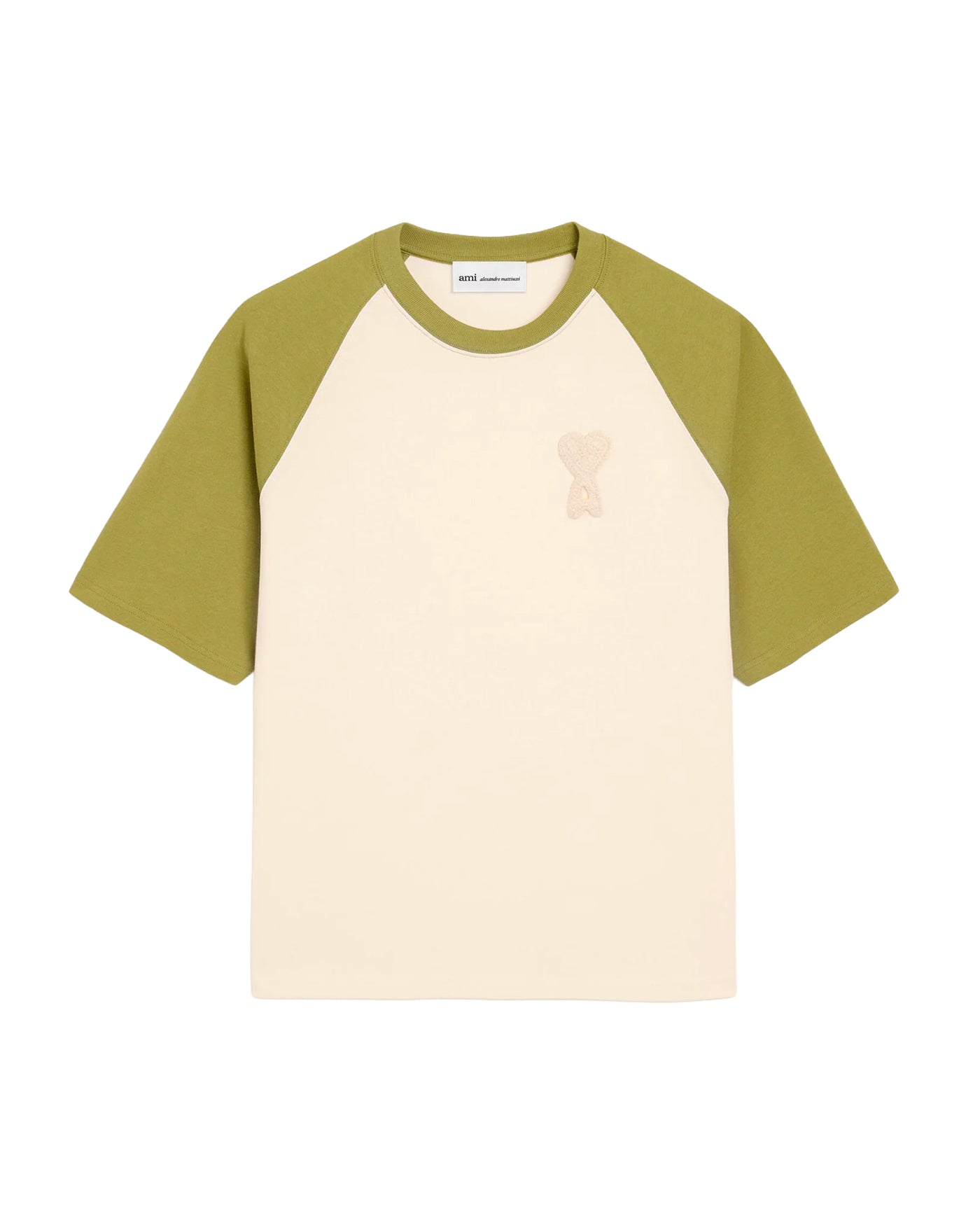 T-shirt boxy Ami Paris crème et vert matcha logo crochet face