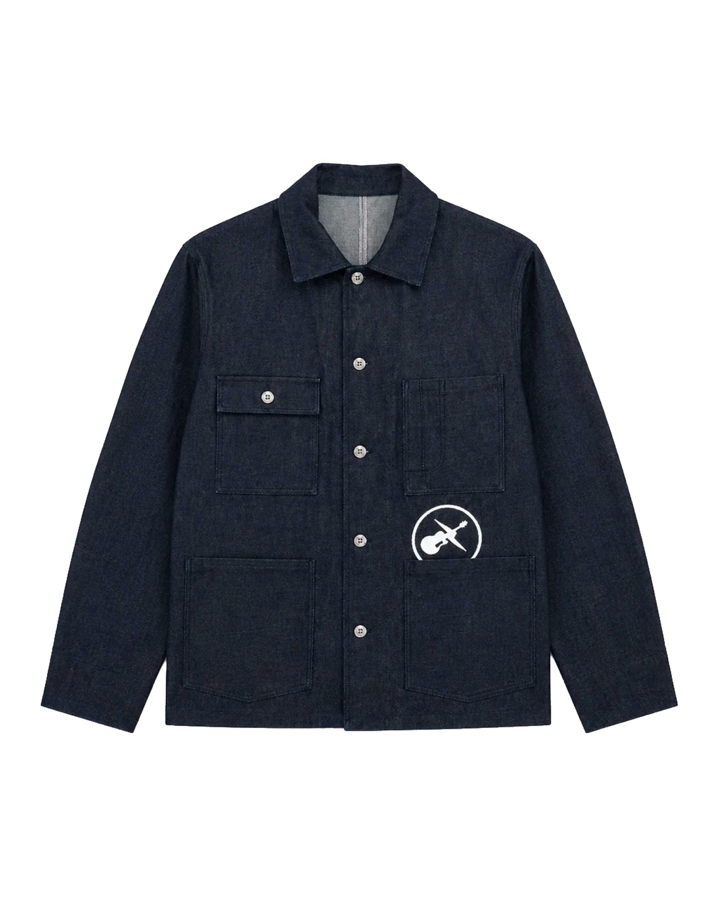 Veste A.P.C. FRGMT. Grand Jack denim indigo avec patch guitare face