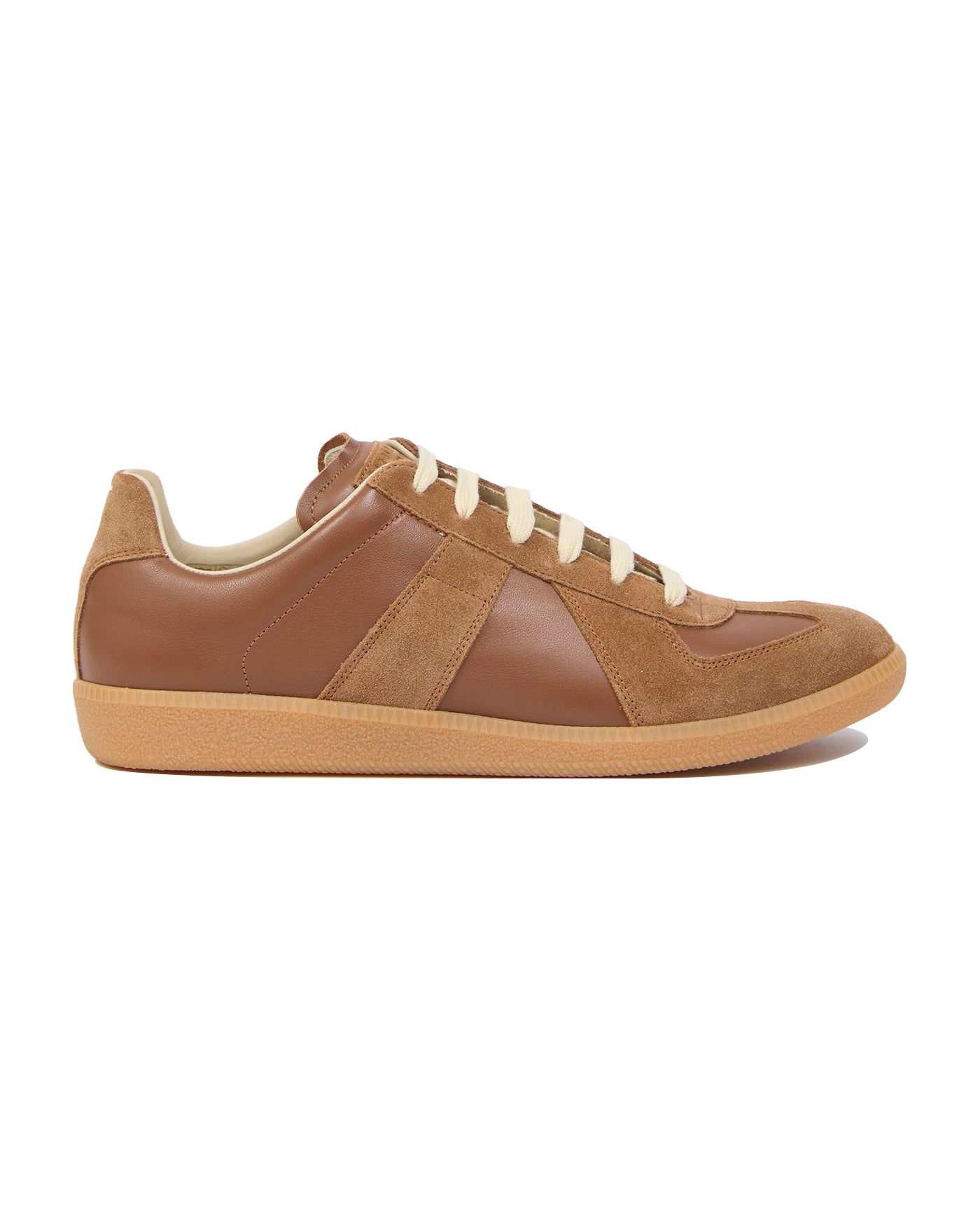 Sneakers Replica Maison Margiela brun cuir et daim semelle gomme profil gauche
