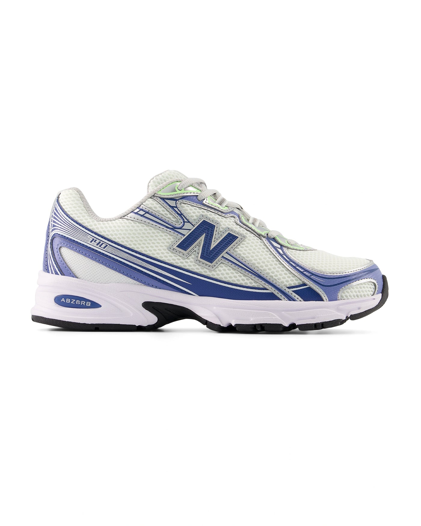 Sneakers New Balance 740 blanc bleu Magic Blue vert fluo profil gauche