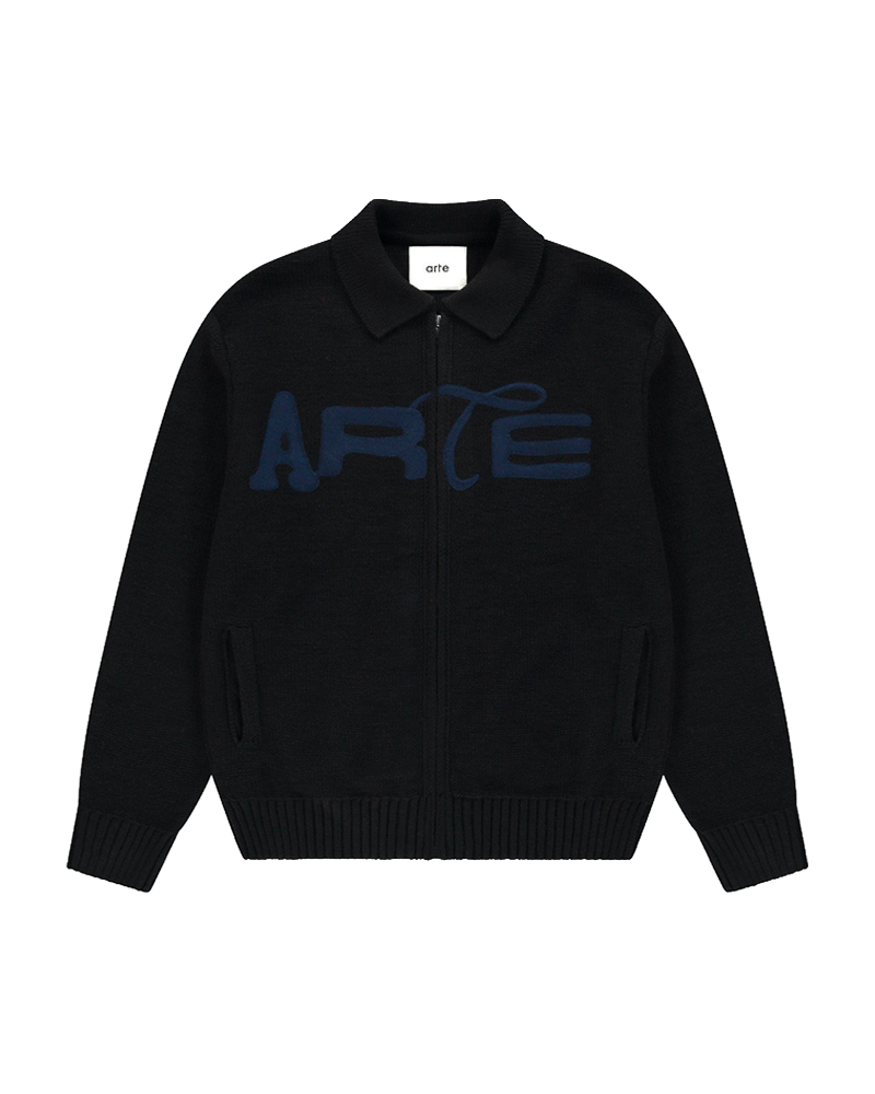 STENCIL ZIP CARDIGAN BLACK