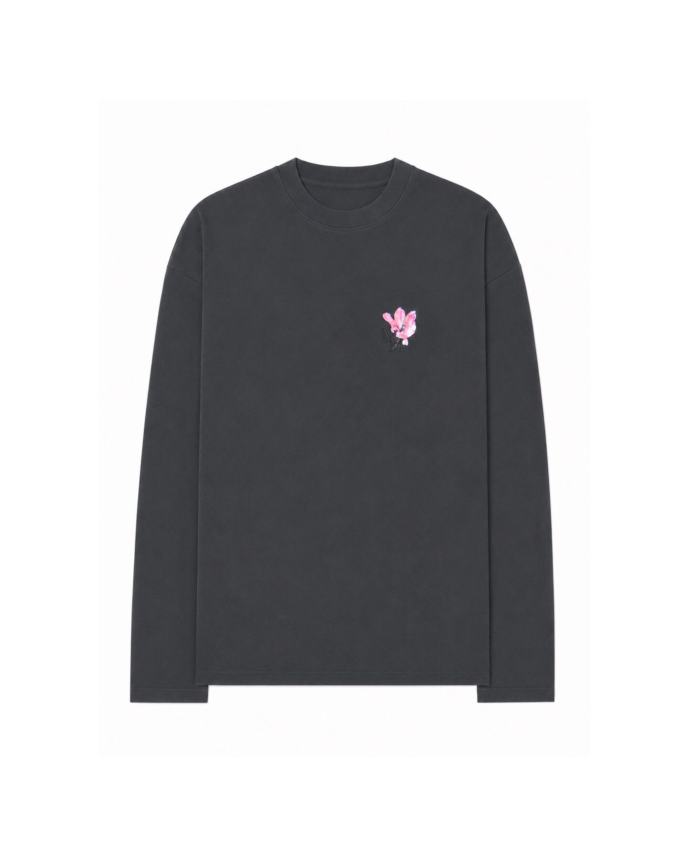 T-shirt manches longues Maison Margiela broderie fleur rose noir face