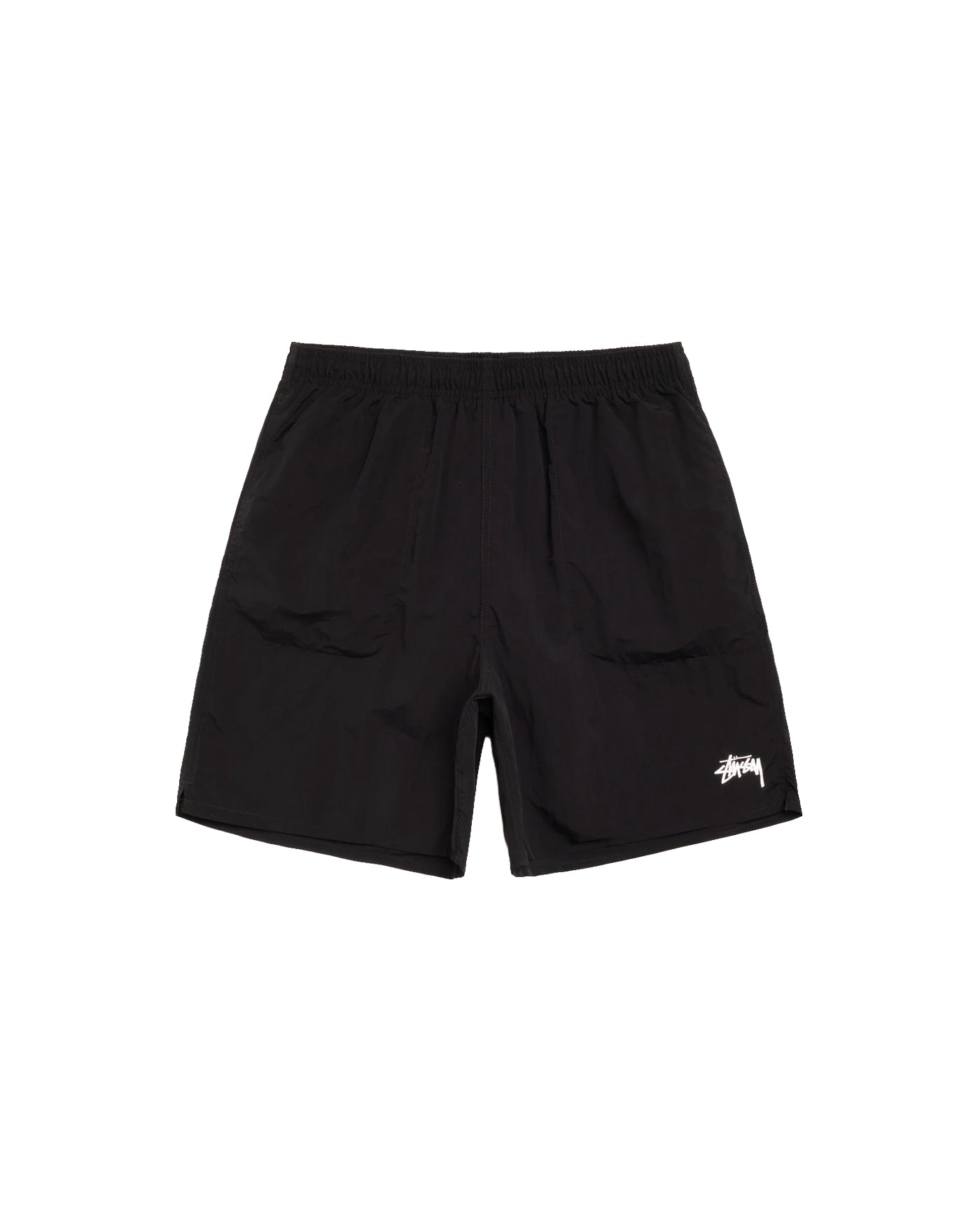Short de bain Stüssy Stock Water noir logo brodé blanc élastique face