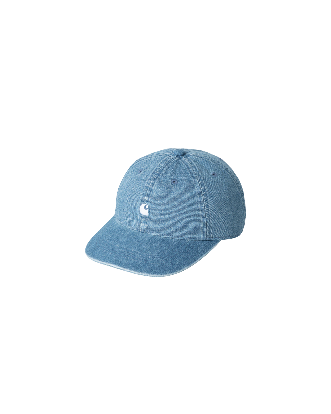 Casquette Carhartt WIP Lucas bleu délavé denim logo brodé blanc face