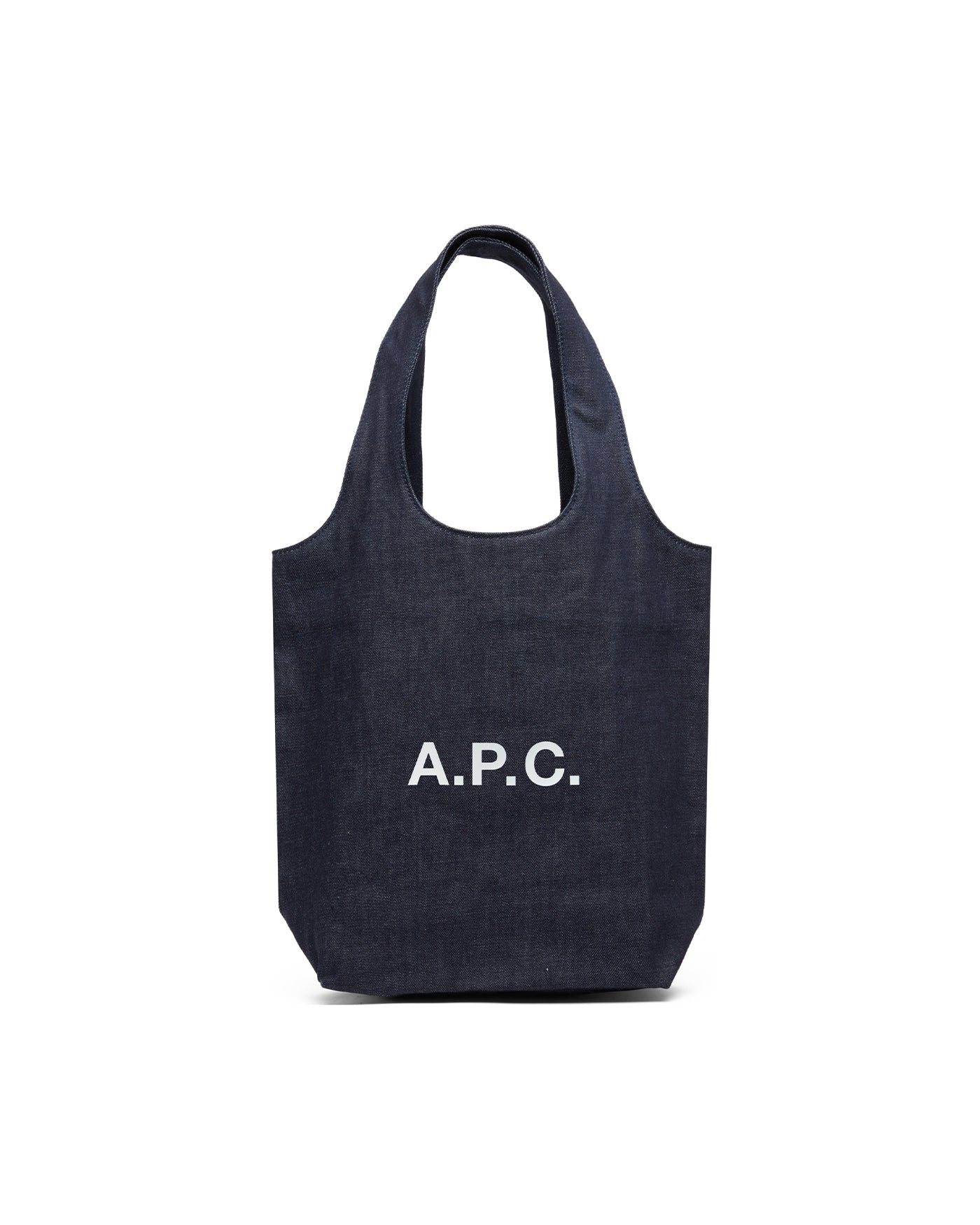 Tote bag A.P.C. Ninon Small en denim bleu indigo logo blanc face