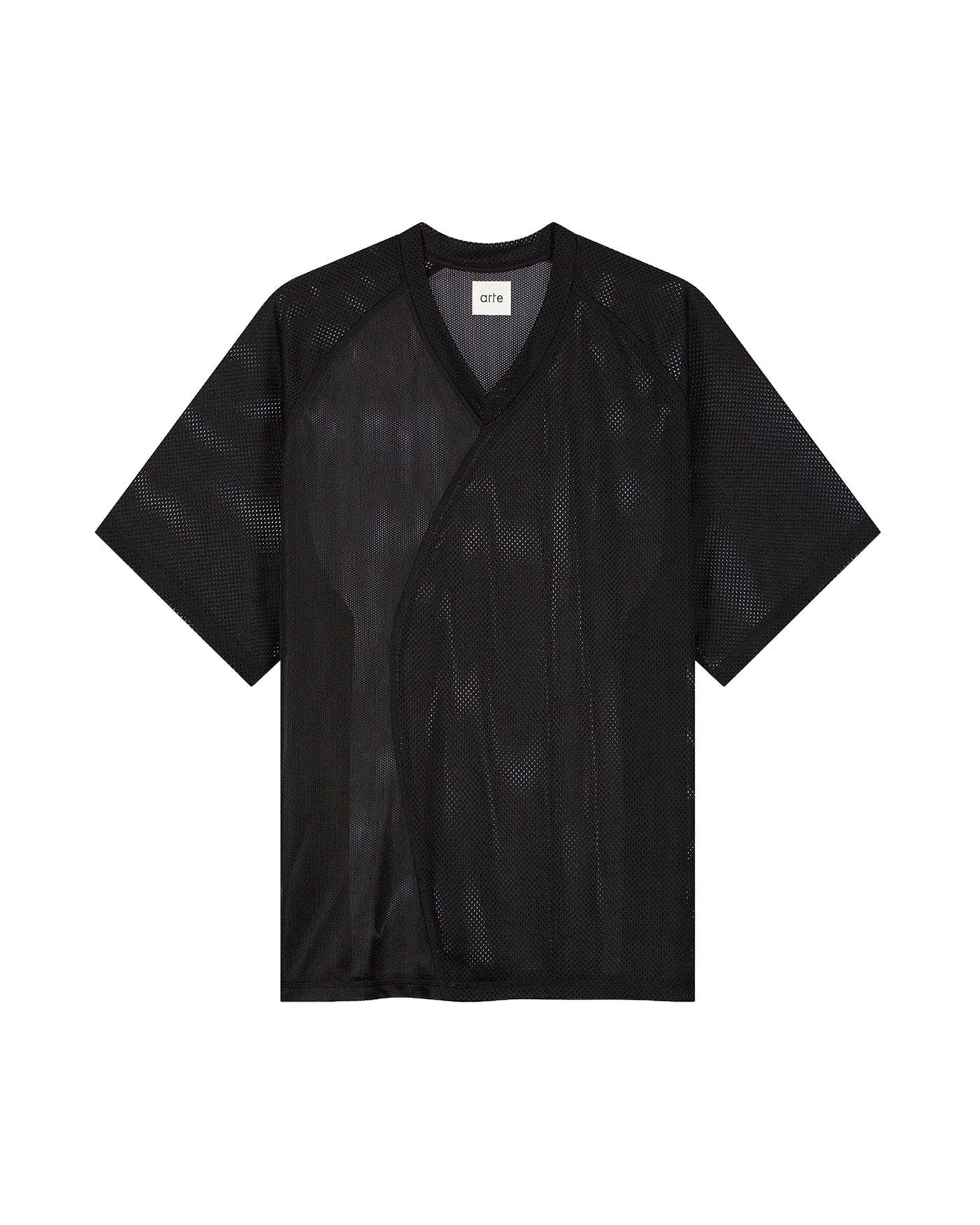 T-shirt en mesh Arte Antwerp noir col V oversize vue face à plat