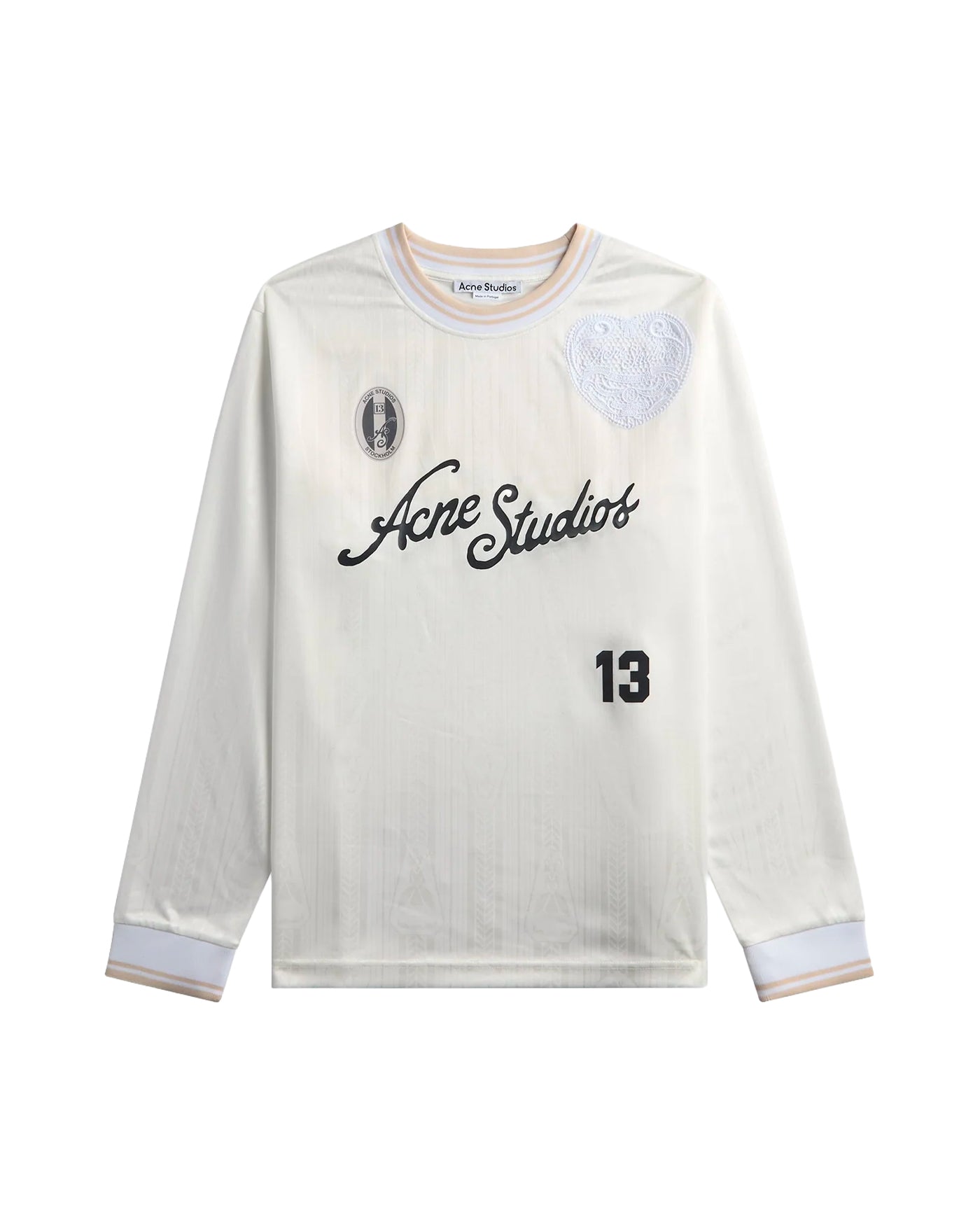 Jersey sport Acne Studios blanc cassé face manches longues logo brodé