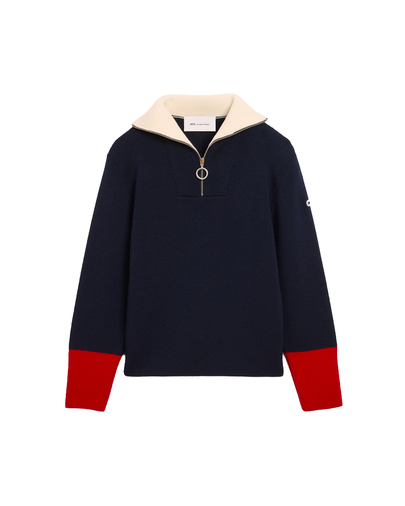 PULL COL CAMIONNEUR MAILLE LAINE MARINE