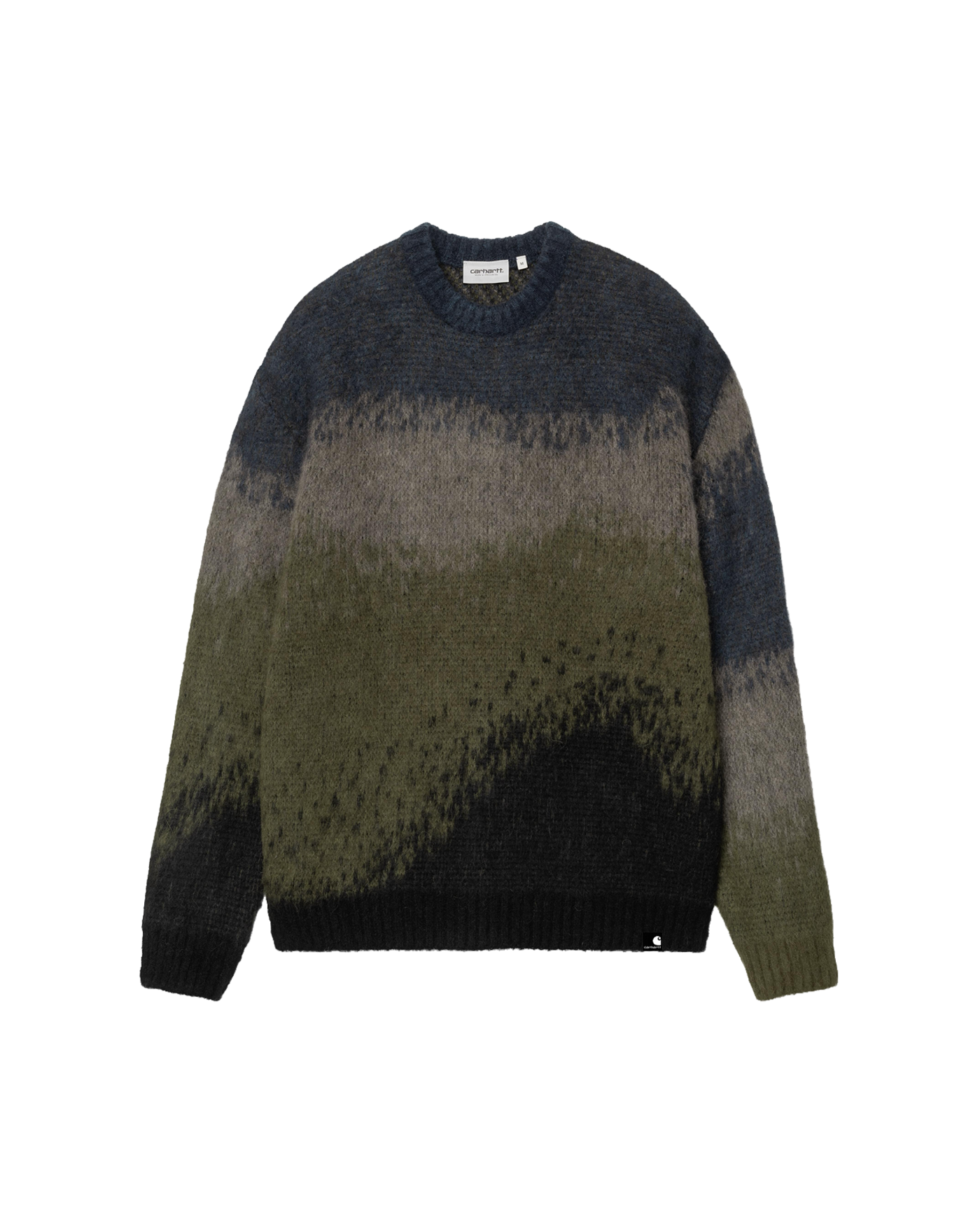Pull tricoté rayures Carhartt WIP noir kaki taupe alpaga face